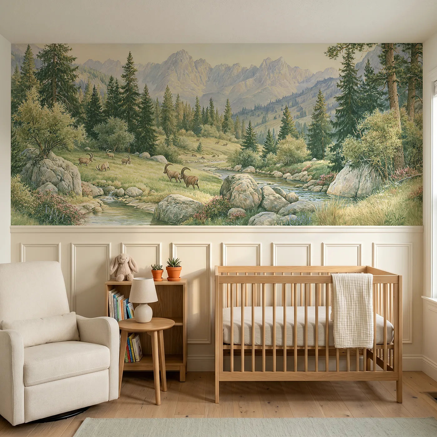 Storybook wainscoting wallpaper of the sawtooth ridge by Whimsy Tots