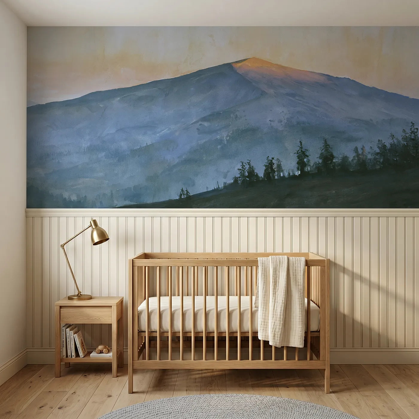 Watercolor wainscoting wallpaper of the summit catching it first by Whimsy Tots