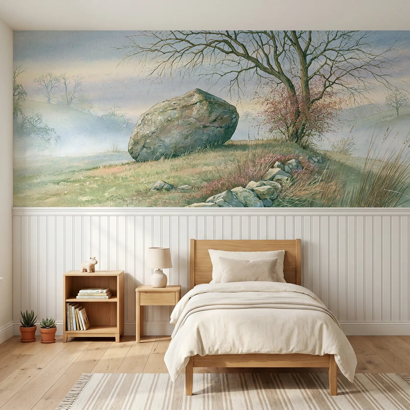 Storybook wainscoting wallpaper of the lost boulder by Whimsy Tots