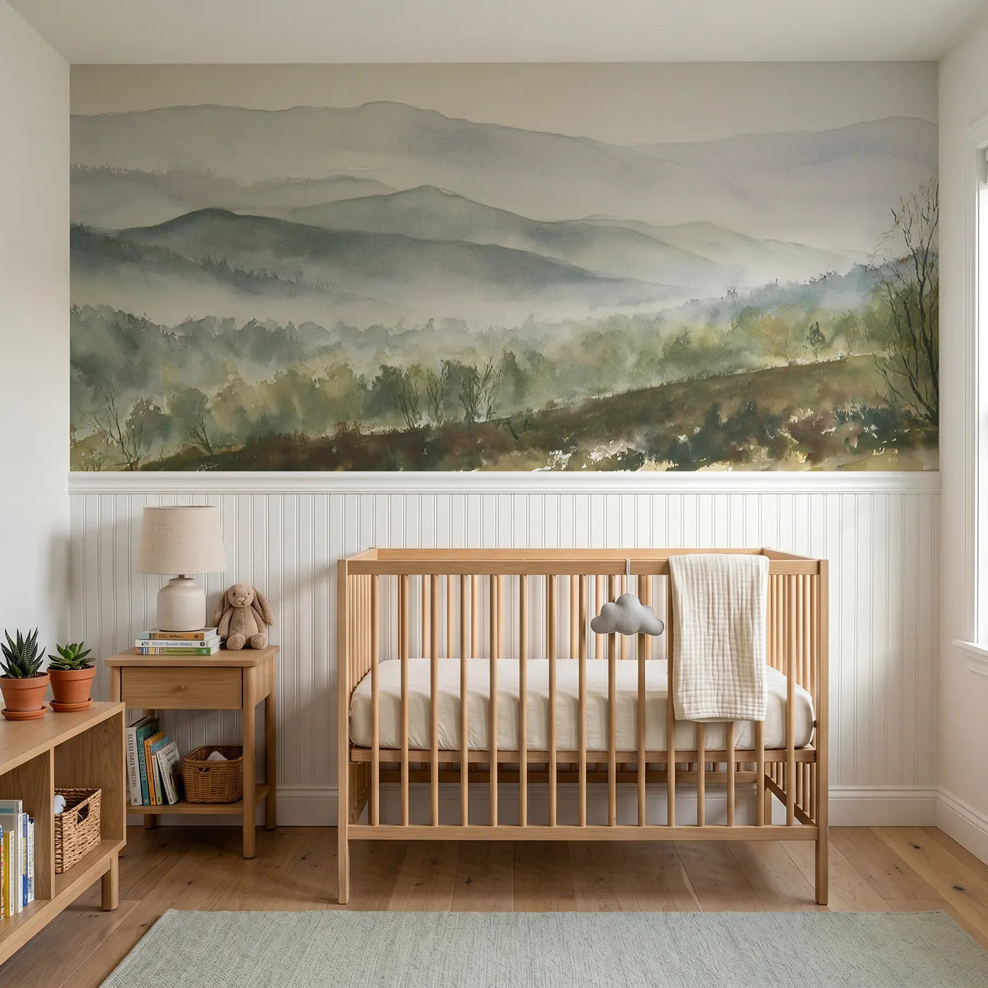 Watercolor wainscoting wallpaper of the foothill folds by Whimsy Tots