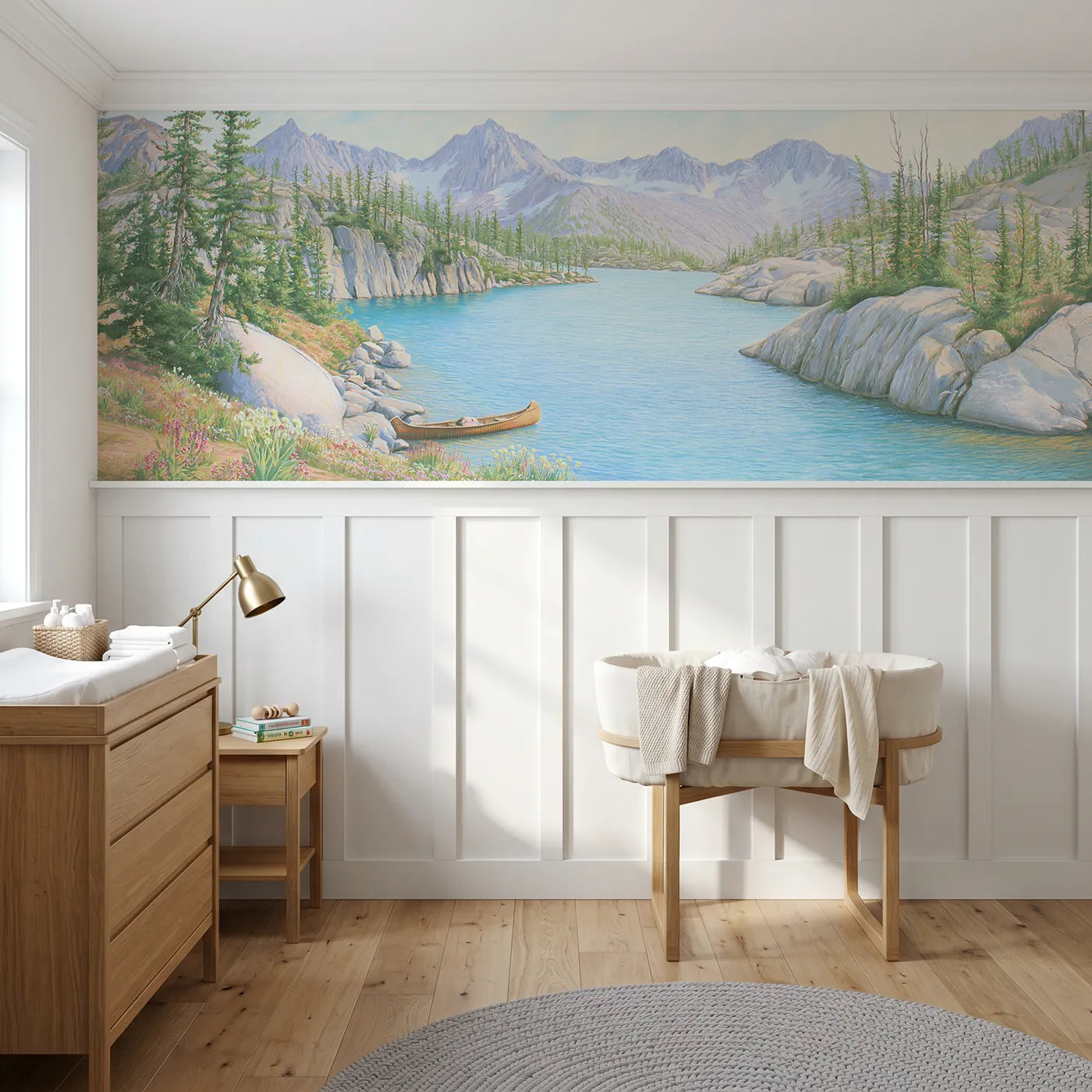 Colored pencil wainscoting wallpaper of the turquoise tarn by Whimsy Tots