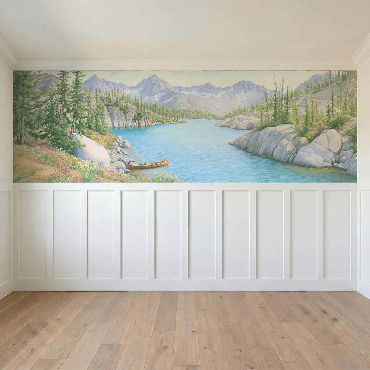 Full panel view of The Turquoise Tarn Wainscoting Wallpaper by Whimsy Tots