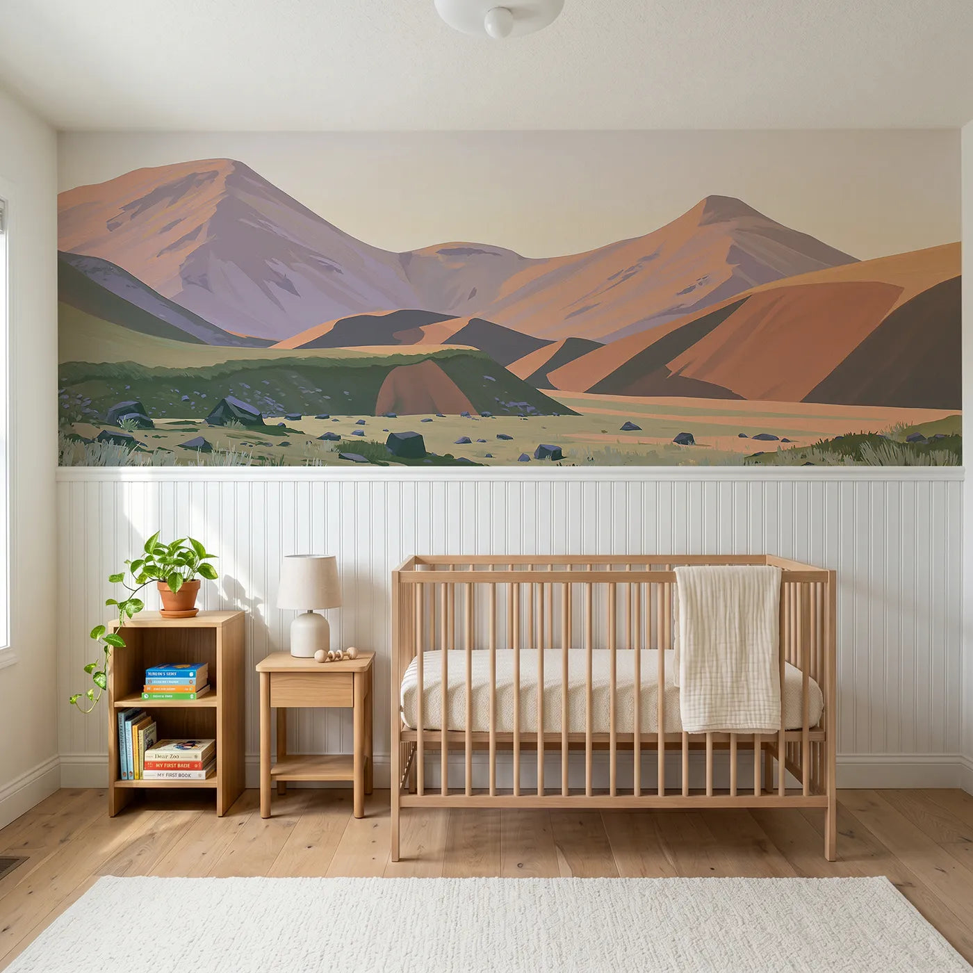 Modern illustration wainscoting wallpaper of the clean saddle line by Whimsy Tots