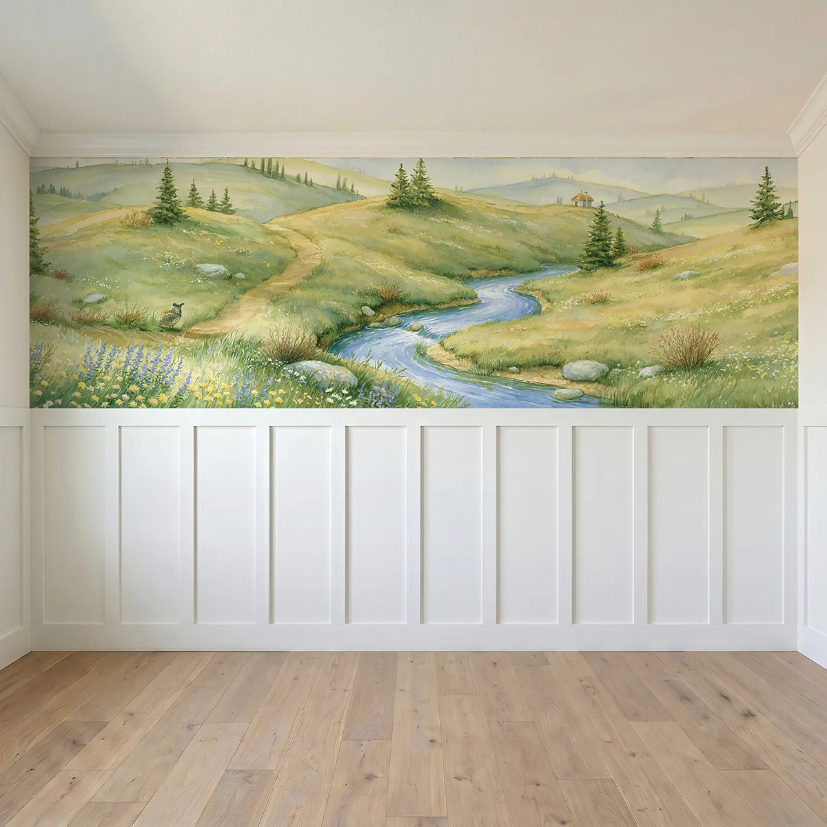 Full panel view of Where The Waters Part Wainscoting Wallpaper by Whimsy Tots