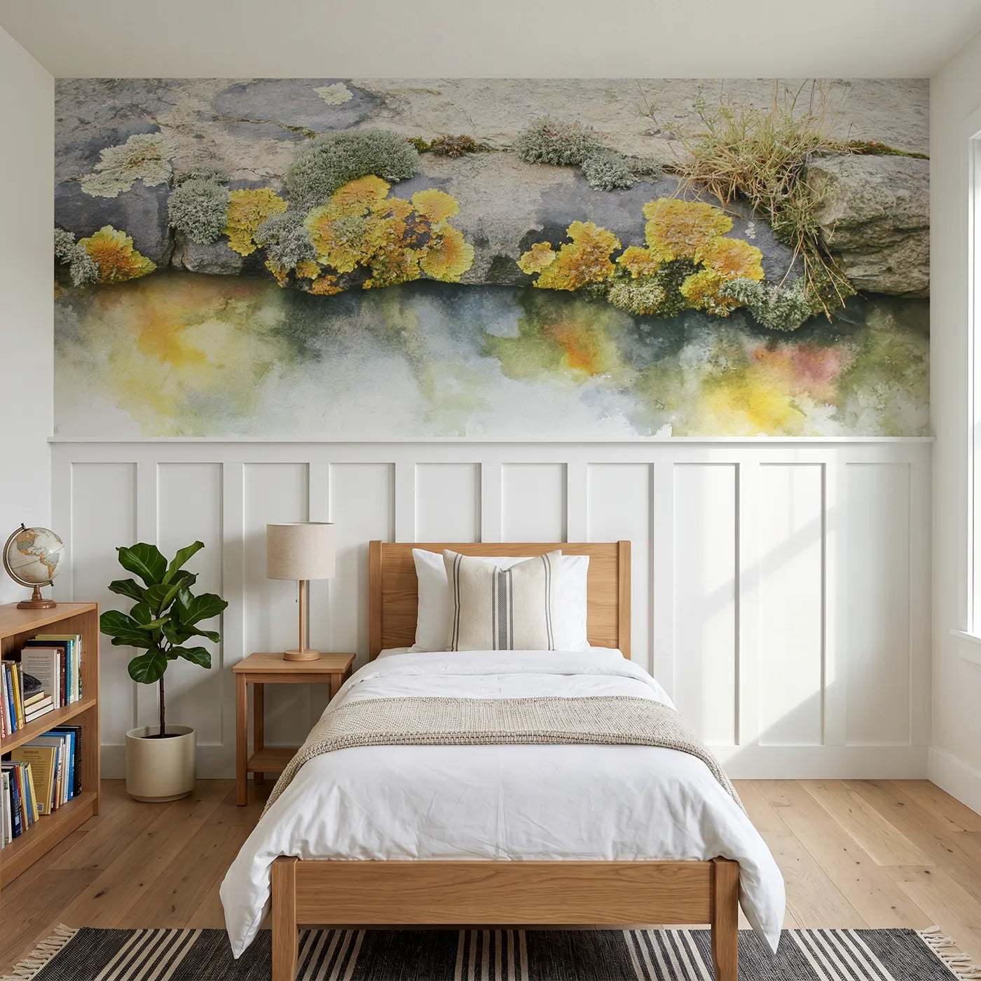 Watercolor wainscoting wallpaper of the lichen map by Whimsy Tots