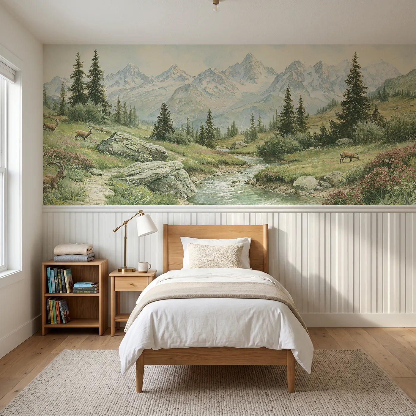 Storybook wainscoting mural of the snowy range by Whimsy Tots