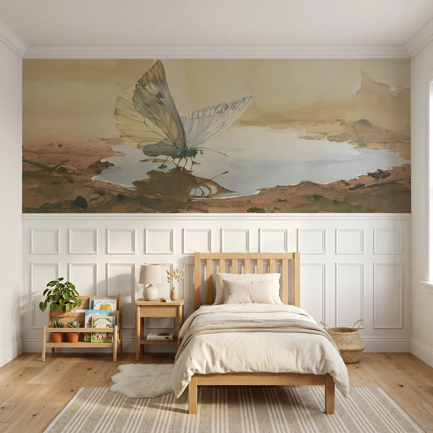 Watercolor wainscoting wallpaper of drinking at the puddle by Whimsy Tots