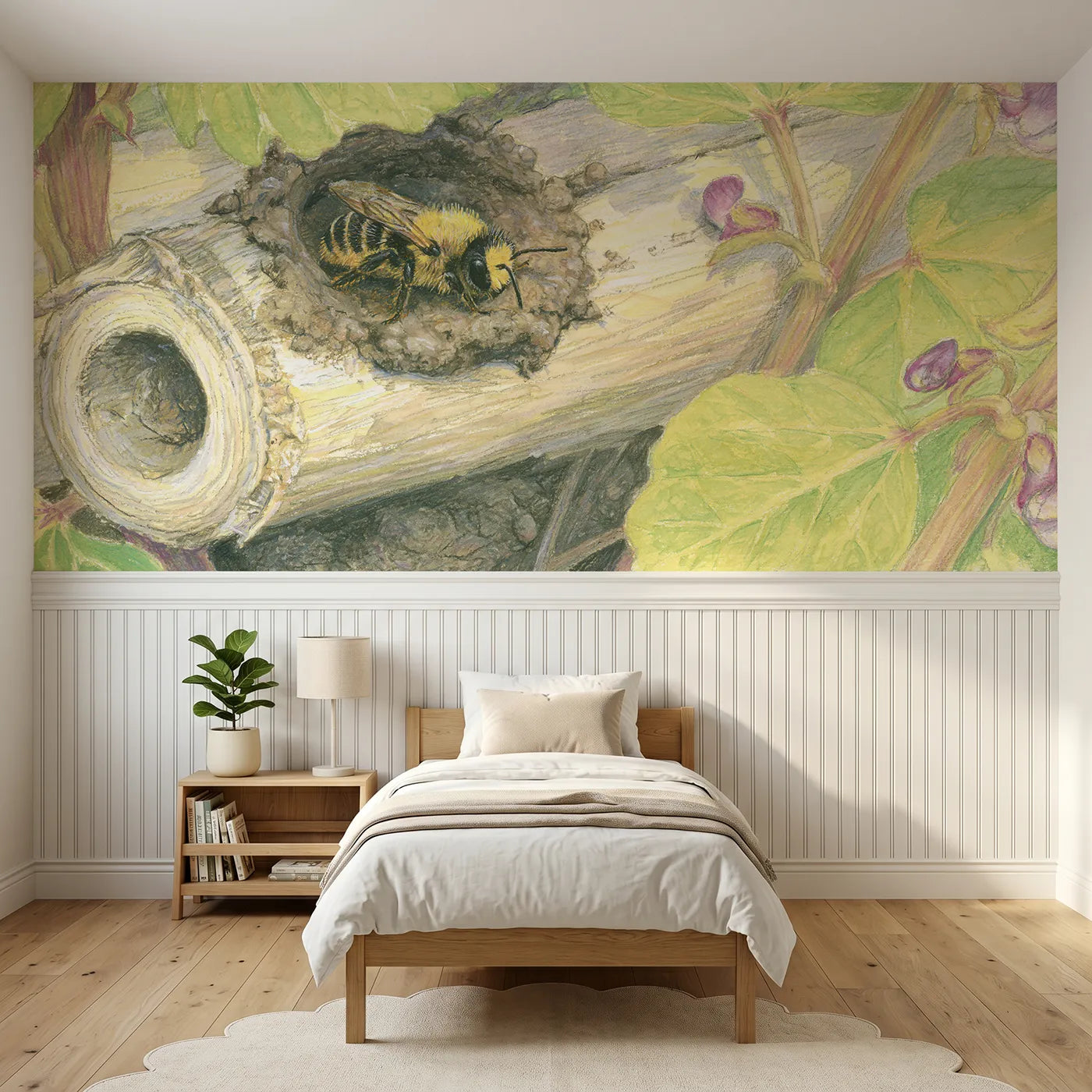 Colored pencil wainscoting wallpaper of the little mud door by Whimsy Tots