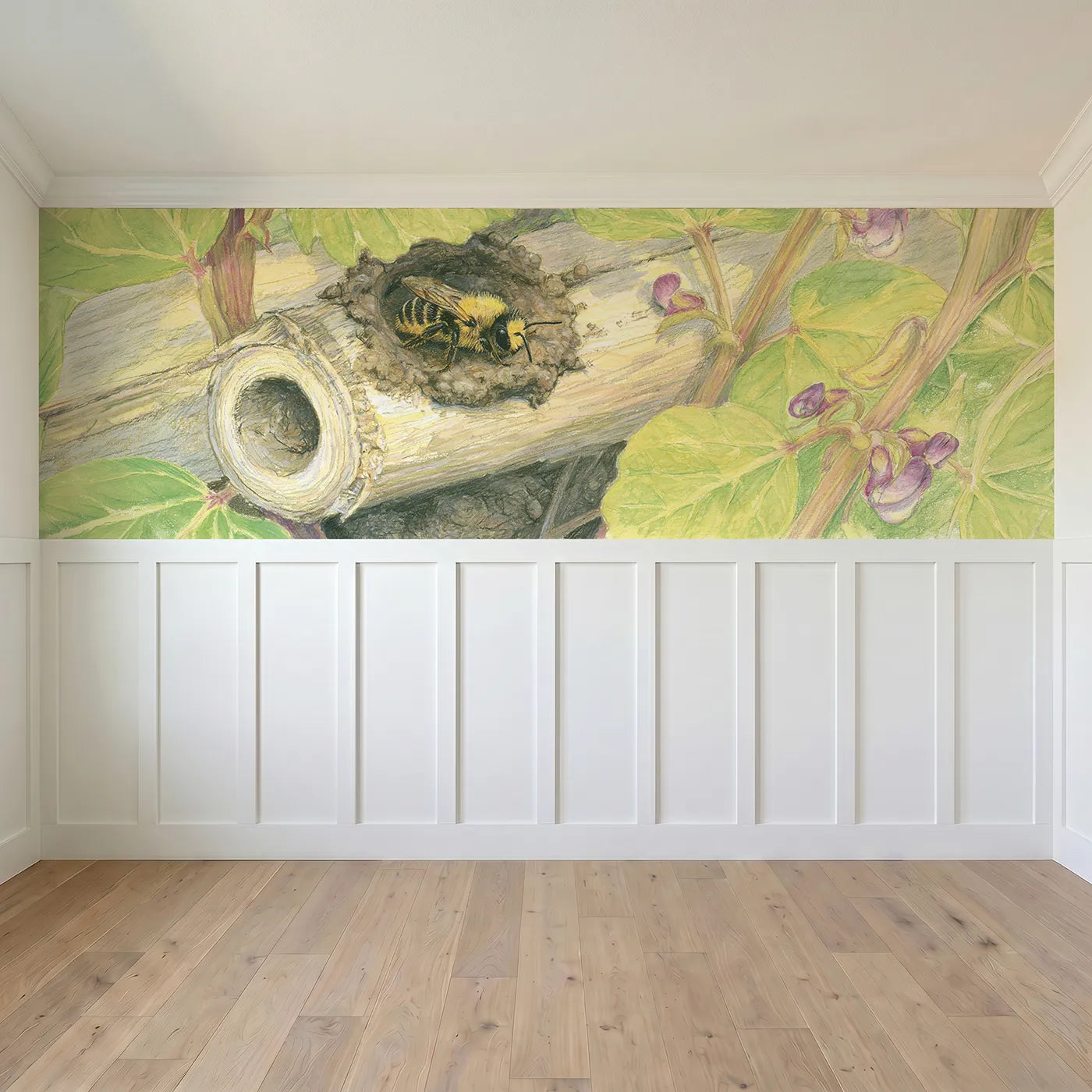 Full panel view of The Little Mud Door Wainscoting Wallpaper by Whimsy Tots