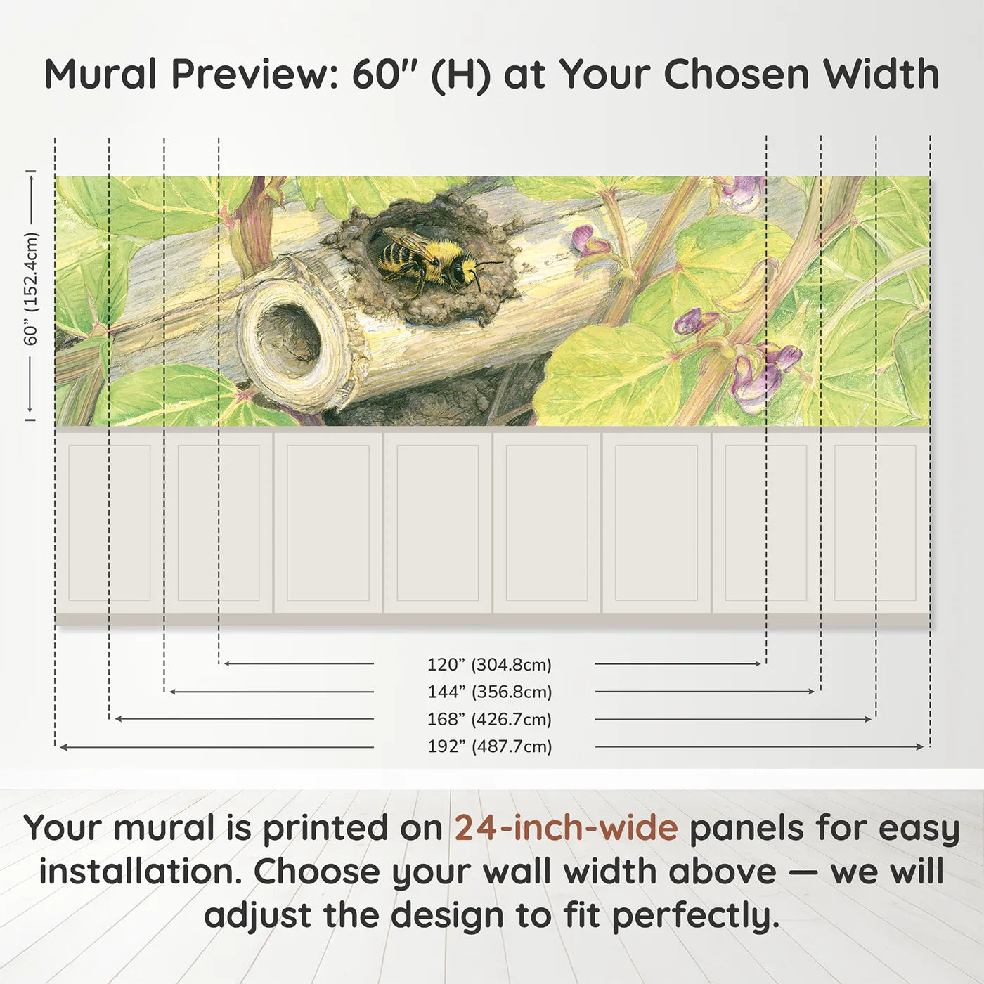 Panel dimensions for The Little Mud Door Wainscoting Wallpaper by Whimsy Tots