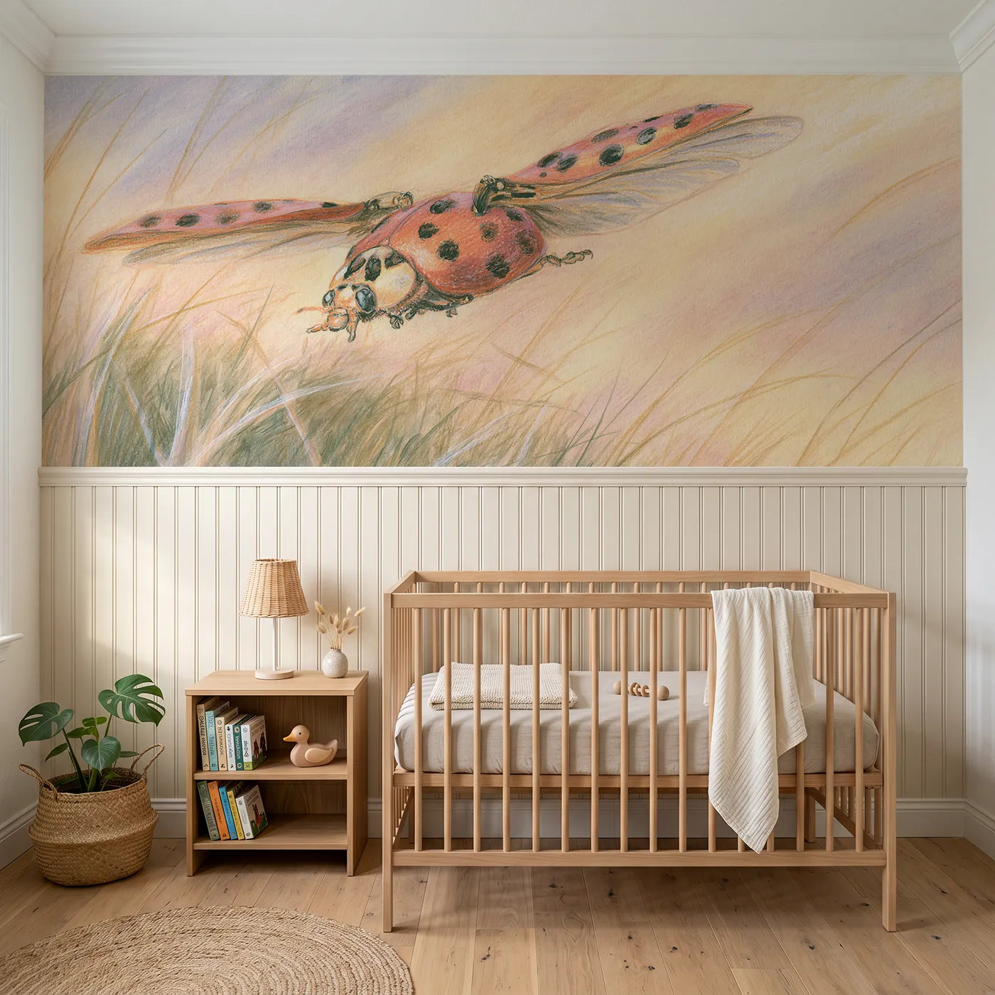 Colored pencil wainscoting wallpaper of wing cases opening by Whimsy Tots