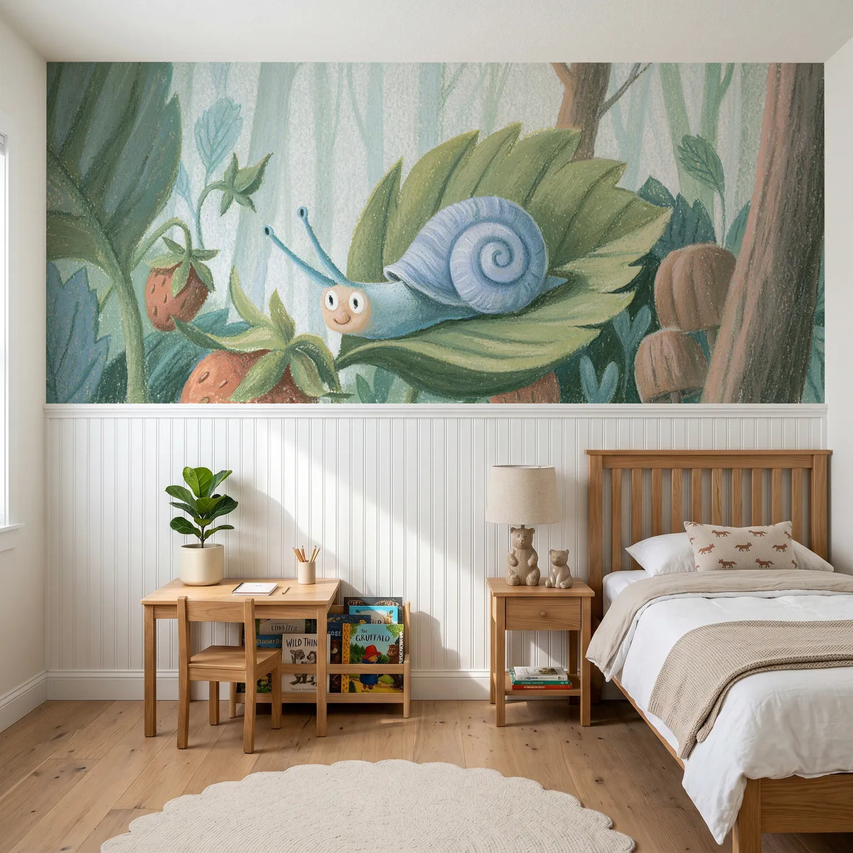 Colored pencil wainscoting wallpaper of horns out to the morning by Whimsy Tots