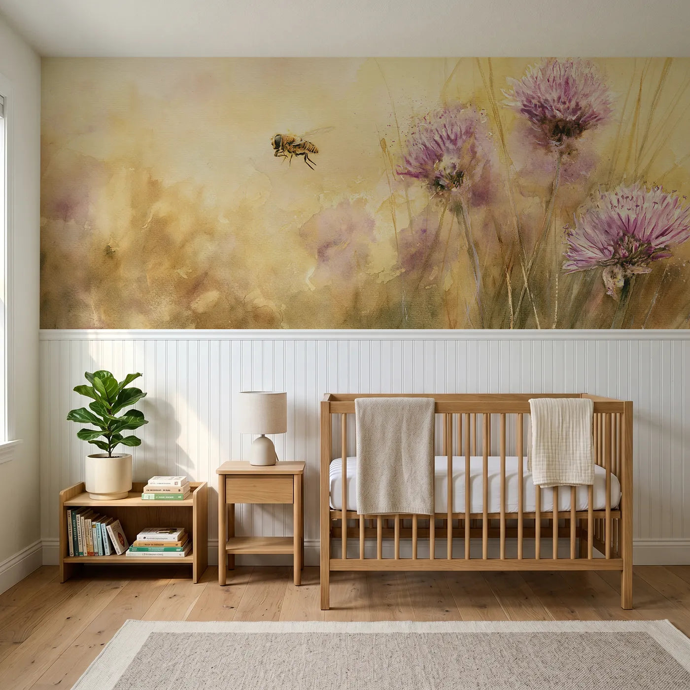 Watercolor wainscoting wallpaper of holding still in air by Whimsy Tots