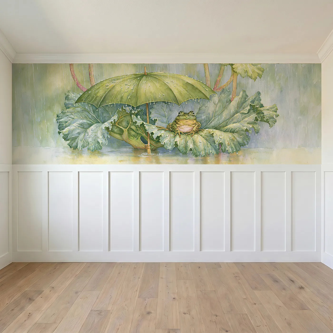 Full panel view of Under The Rhubarb Umbrella Wainscoting Wallpaper by Whimsy Tots
