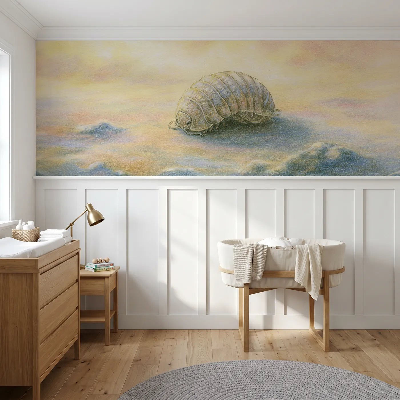 Colored pencil wainscoting wallpaper of rolling into a ball by Whimsy Tots