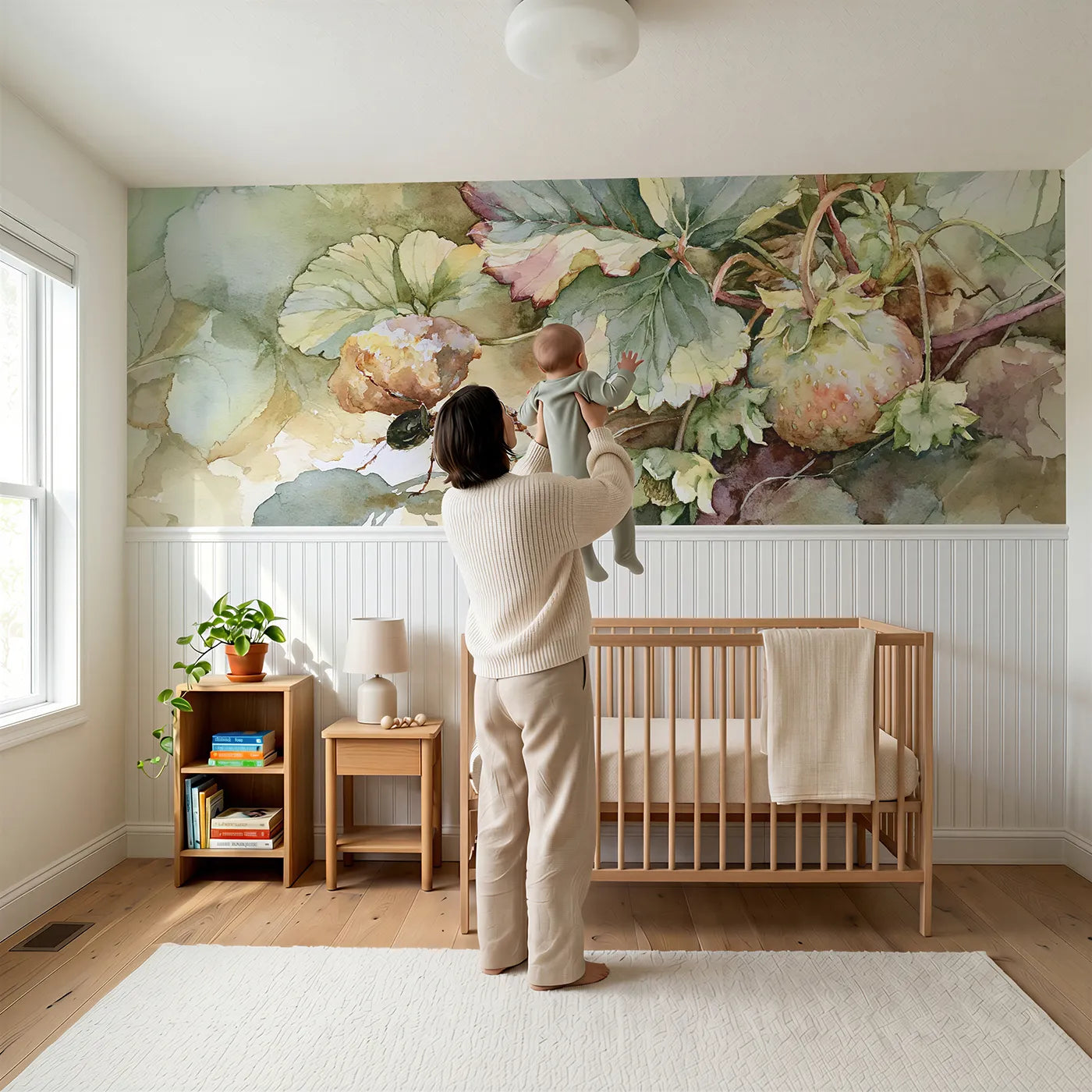 Child reading near Carrying The Crumb Wainscoting Wallpaper by Whimsy Tots