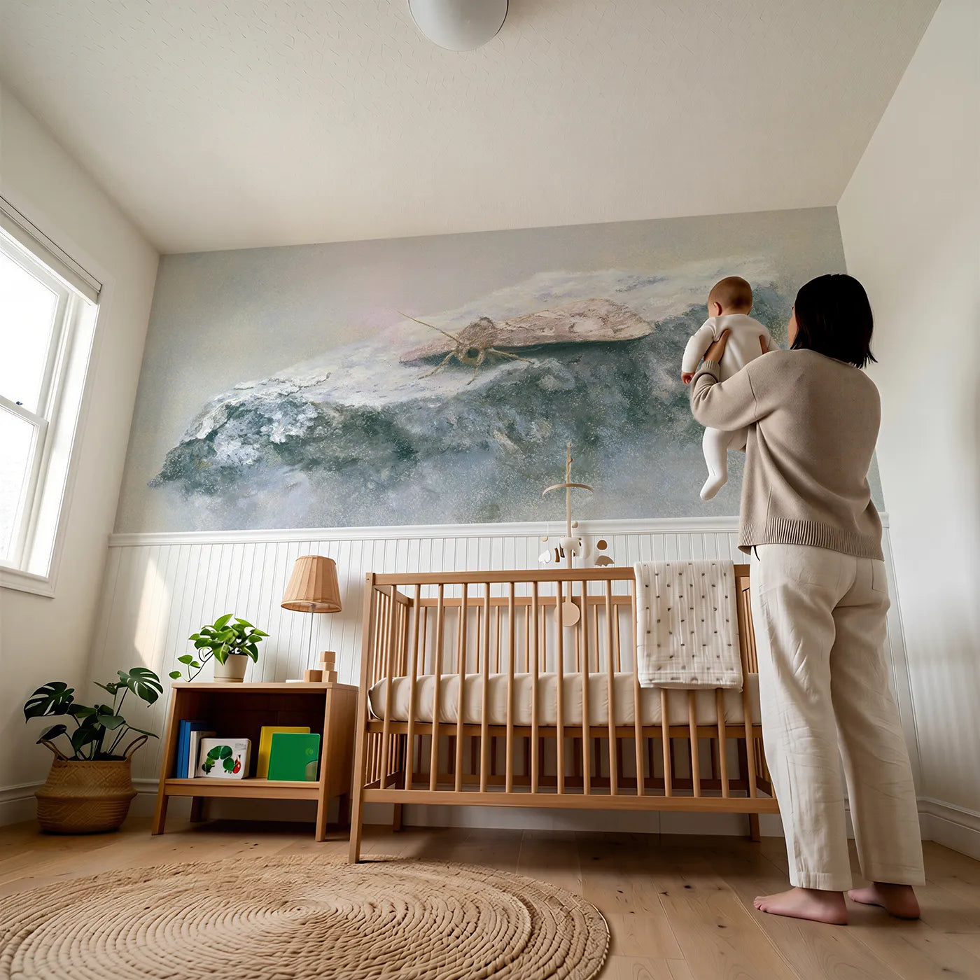 Child reading near Wearing Bark By Day Wainscoting Wallpaper by Whimsy Tots