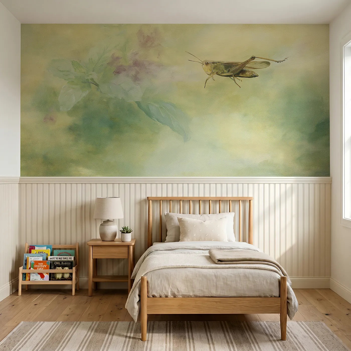 Watercolor wainscoting wallpaper of the great green leap by Whimsy Tots