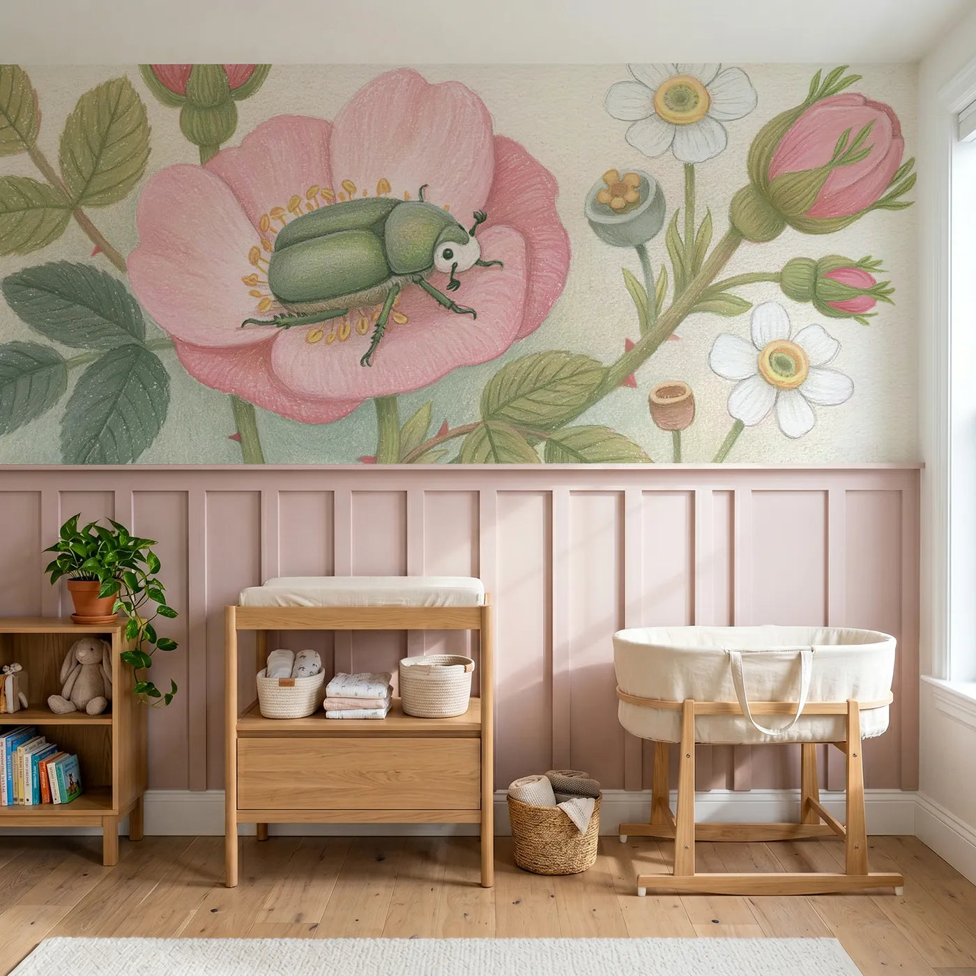 Colored pencil wainscoting wallpaper of the jewel on the rose by Whimsy Tots