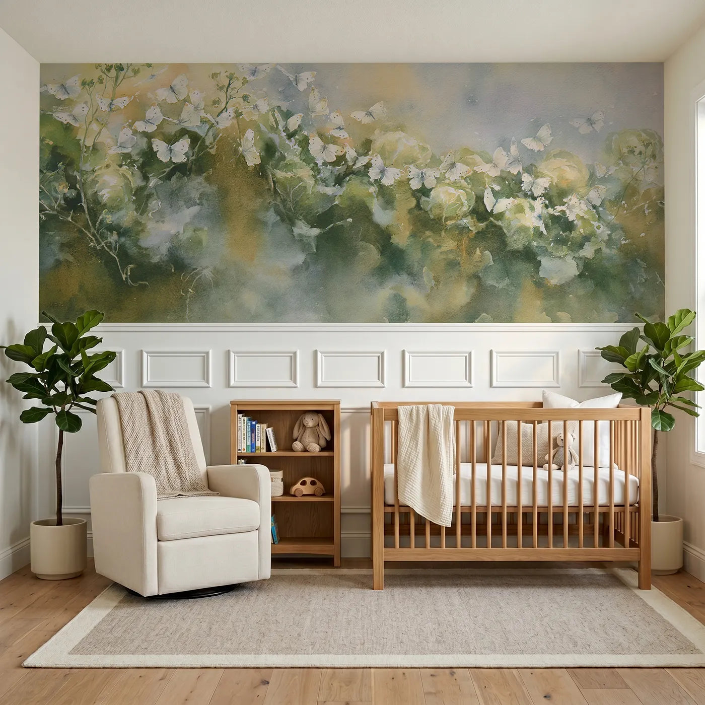 Watercolor wainscoting wallpaper of the whites rising together by Whimsy Tots