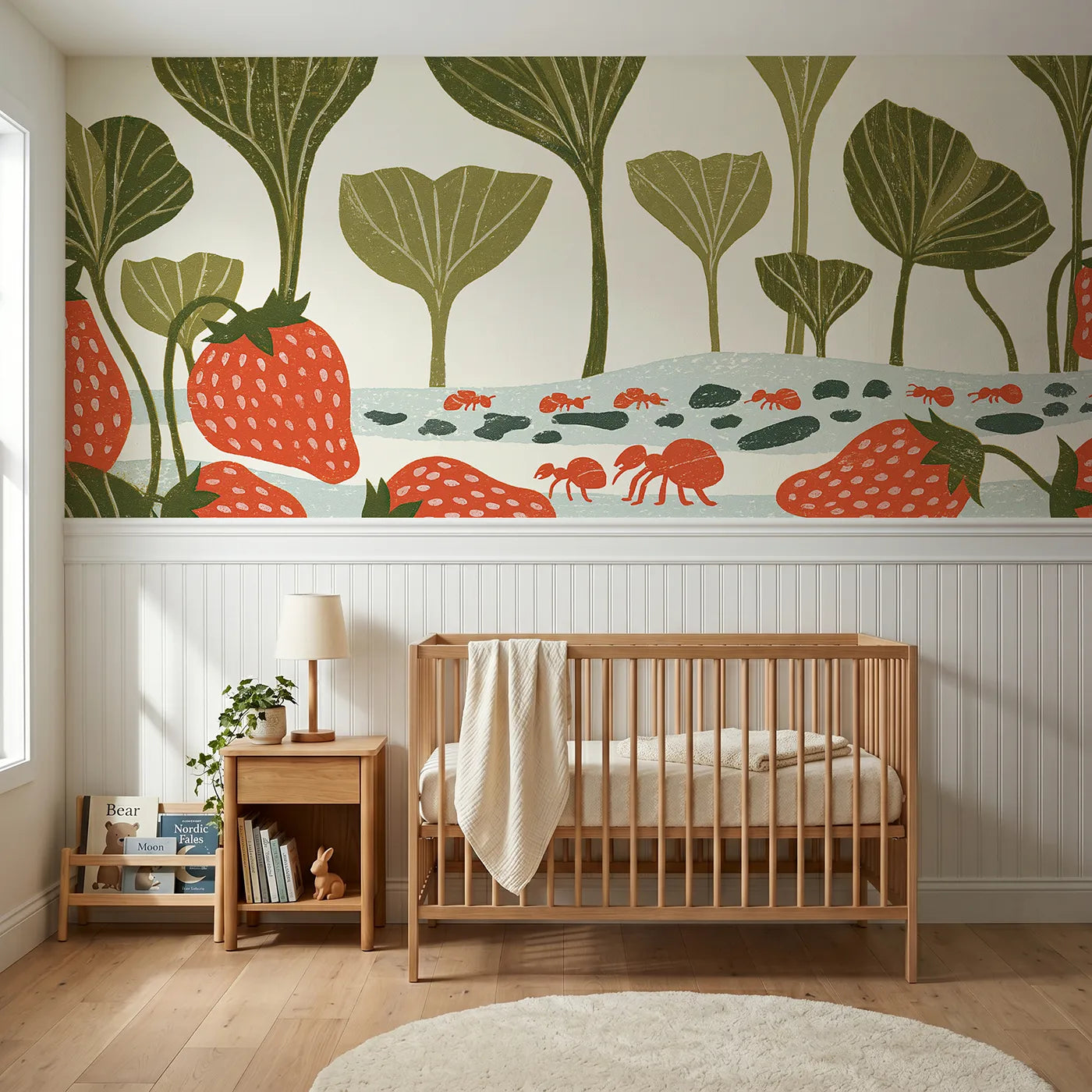 Block print wainscoting wallpaper of the ant road by Whimsy Tots