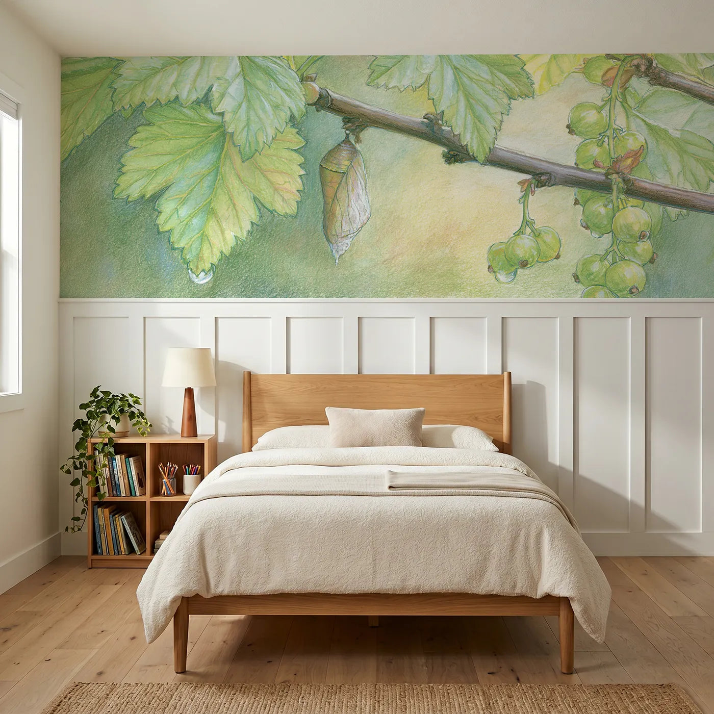 Colored pencil wainscoting wallpaper of the empty chrysalis door by Whimsy Tots