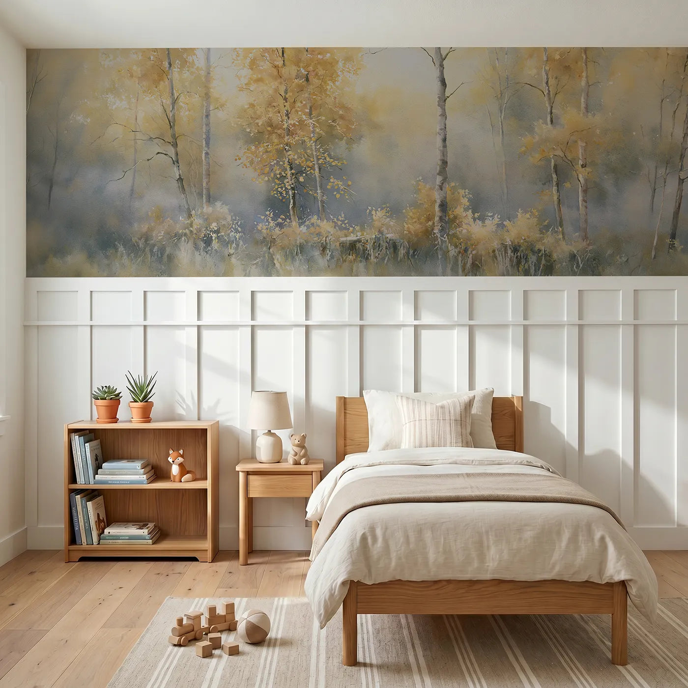Watercolor wainscoting wallpaper of the tree that trembles by Whimsy Tots