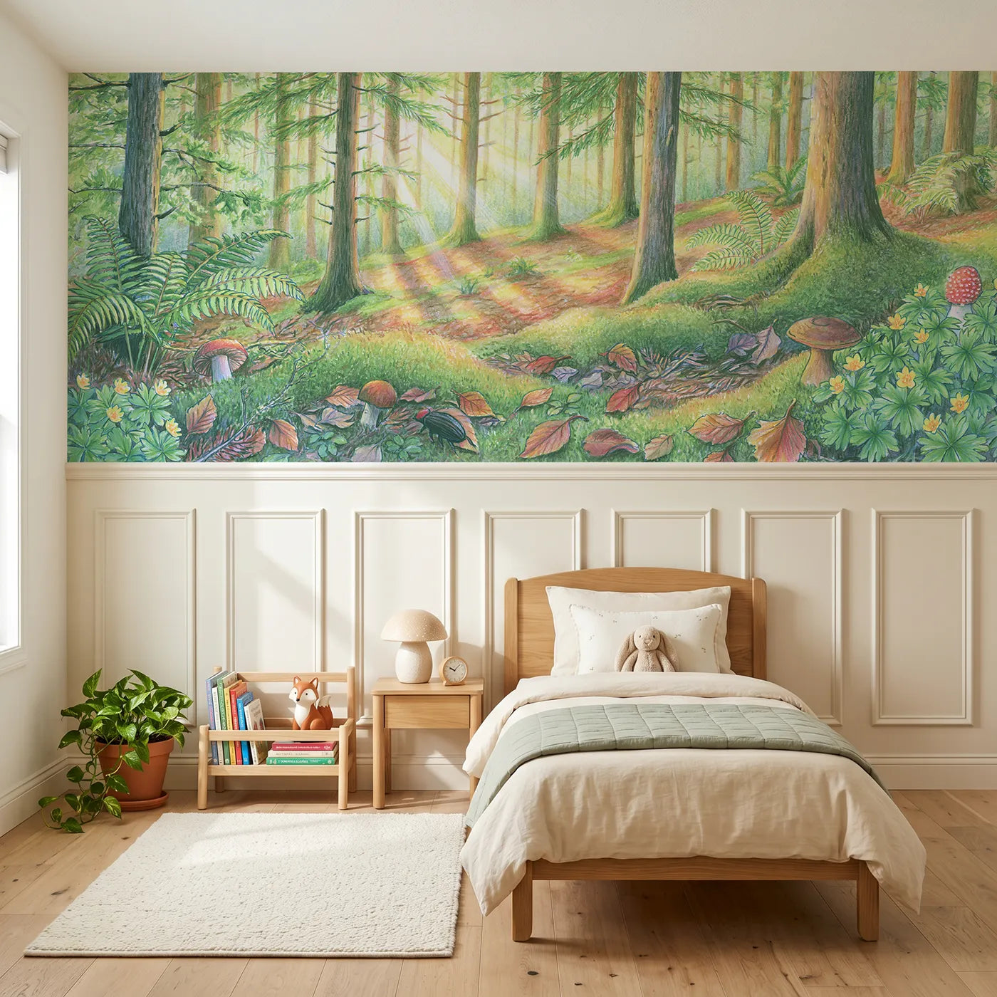 Colored pencil wainscoting wallpaper of light in little pools by Whimsy Tots