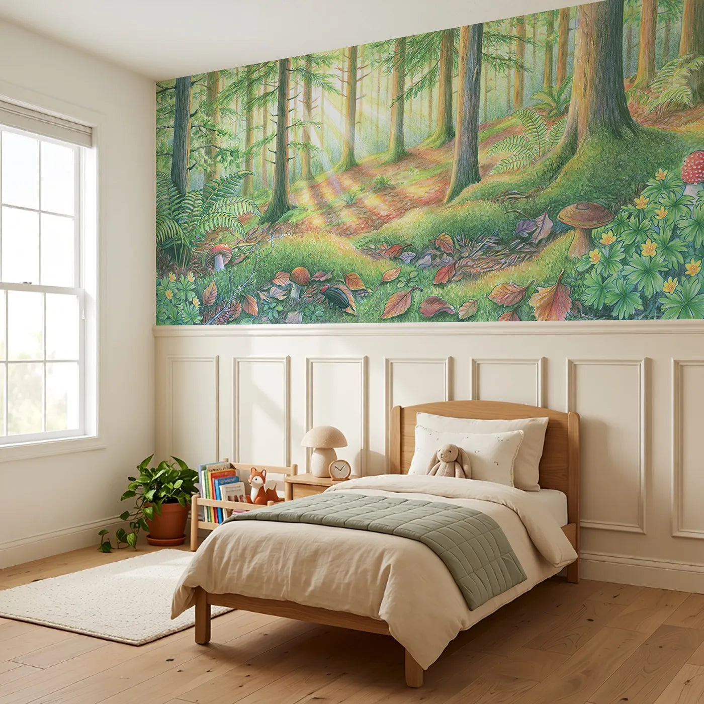 Light In Little Pools Wainscoting Wallpaper styled in a kids room by Whimsy Tots
