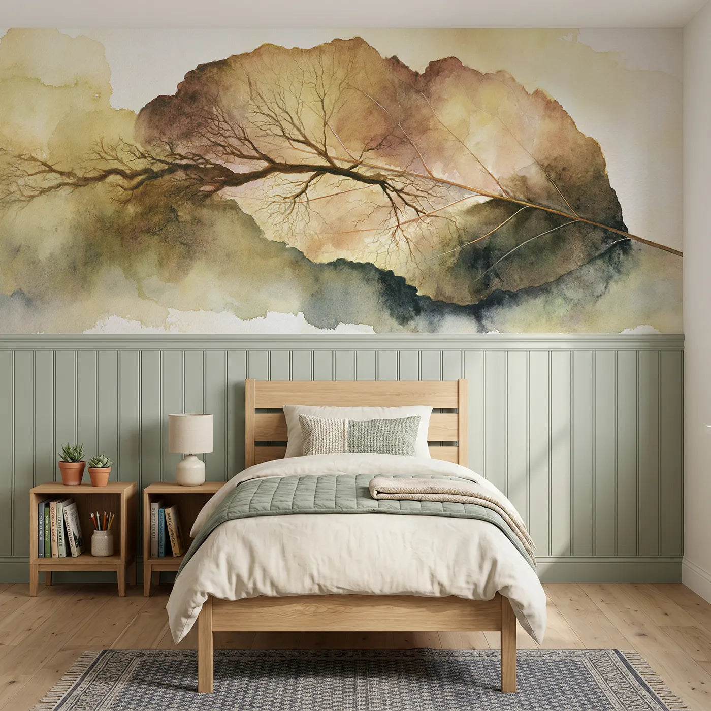 Watercolor wainscoting wallpaper of the vein rivers by Whimsy Tots