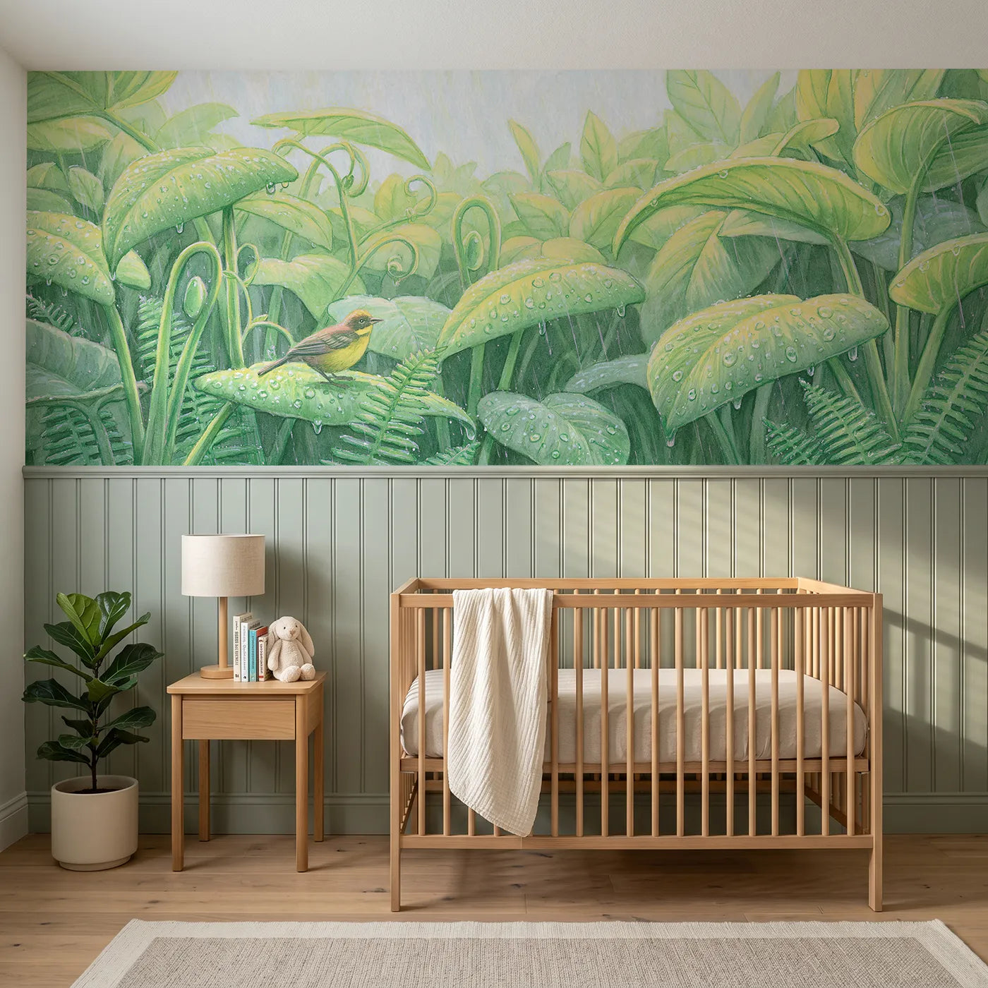Colored pencil wainscoting wallpaper of the rain-washed canopy by Whimsy Tots