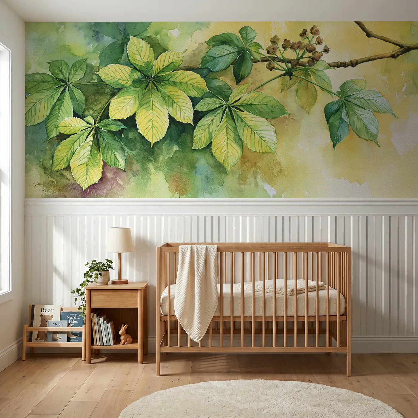 Watercolor wainscoting wallpaper of the hand opening wide by Whimsy Tots