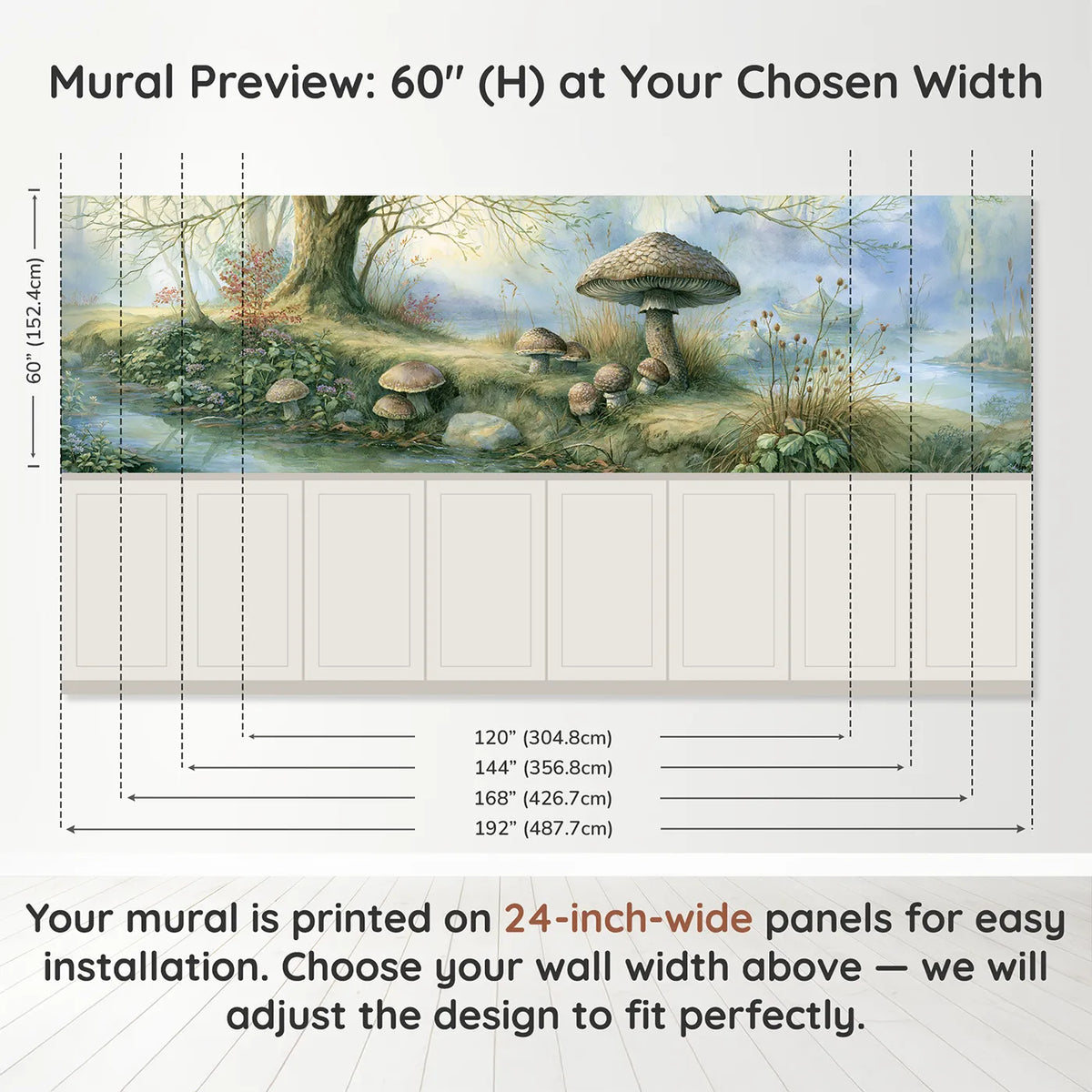 Panel dimensions for The Parasol Standing Tallest Wainscoting Wallpaper by Whimsy Tots
