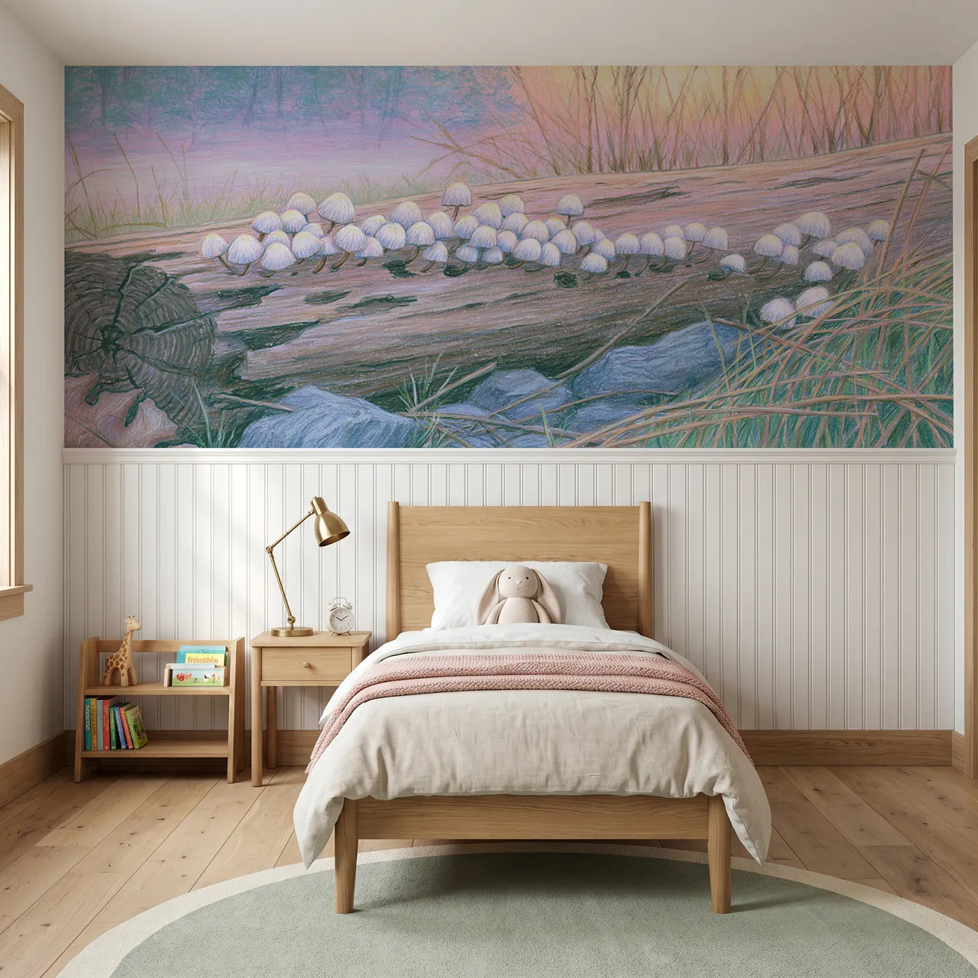 Colored pencil wainscoting wallpaper of pins on the log end by Whimsy Tots