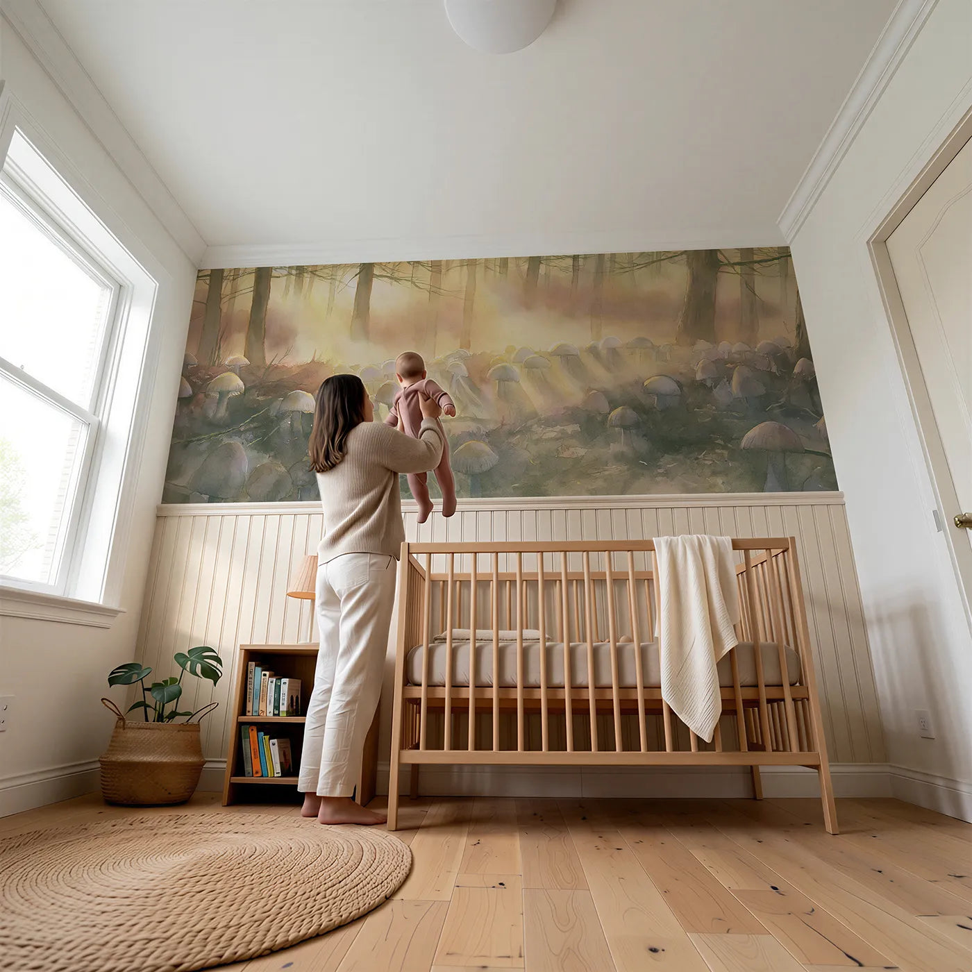 Child reading near Caps In The Last Light Wainscoting Wallpaper by Whimsy Tots