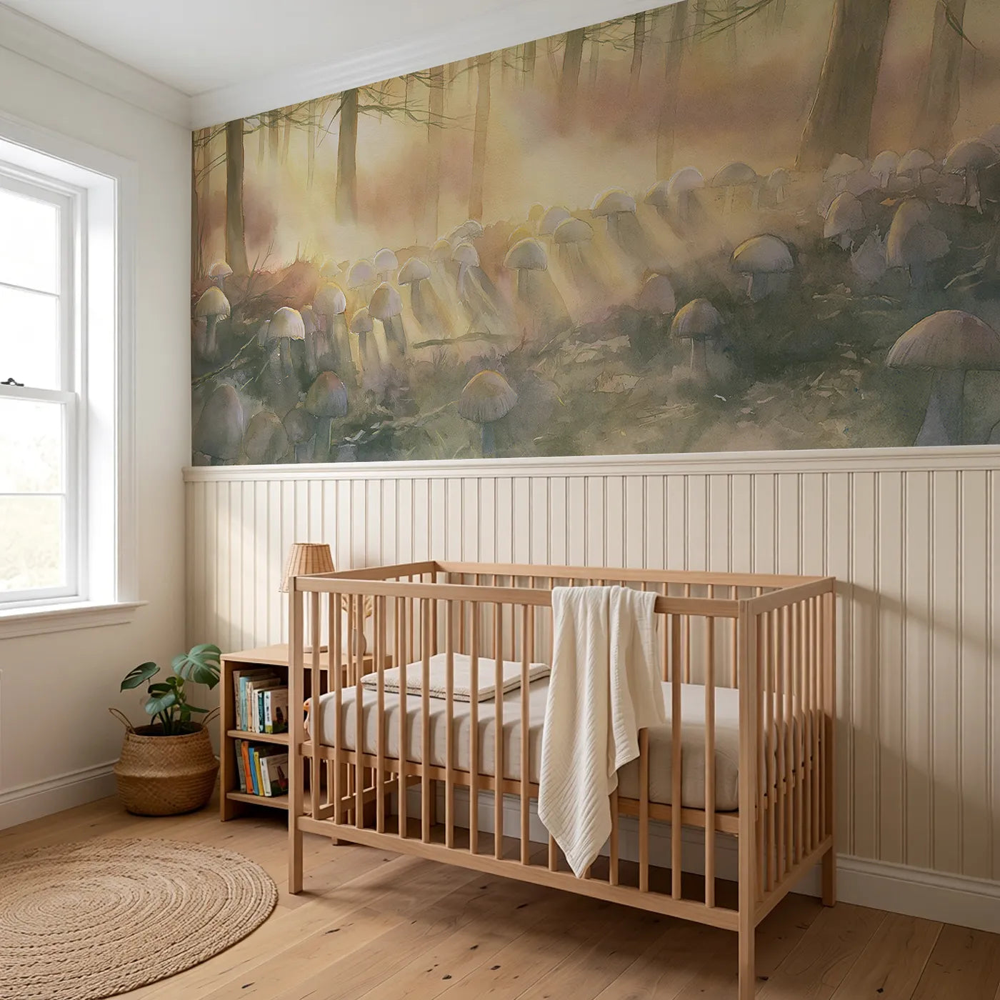 Caps In The Last Light Wainscoting Wallpaper styled in a kids room by Whimsy Tots
