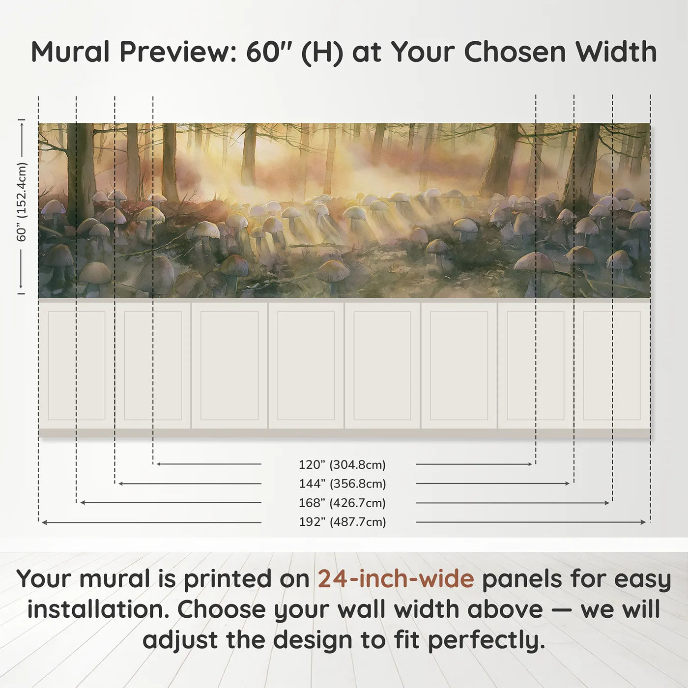 Panel dimensions for Caps In The Last Light Wainscoting Wallpaper by Whimsy Tots