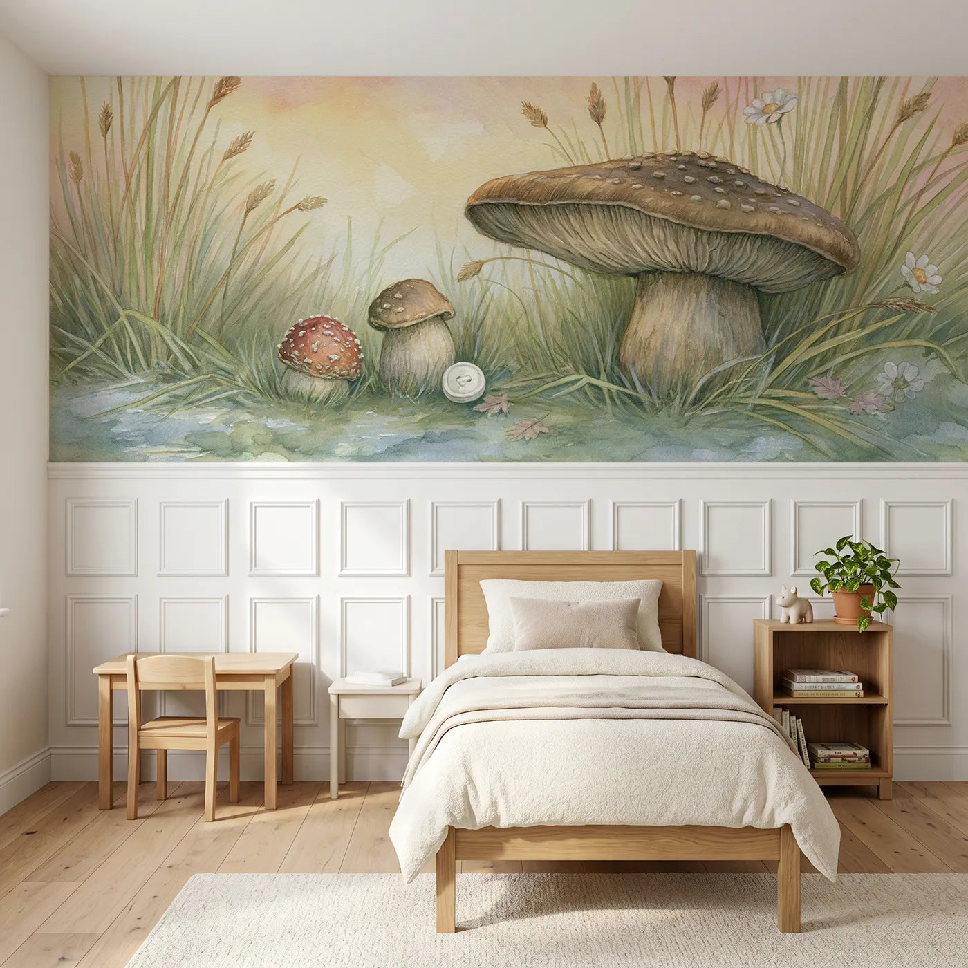 Storybook wainscoting wallpaper of the biggest and the smallest by Whimsy Tots