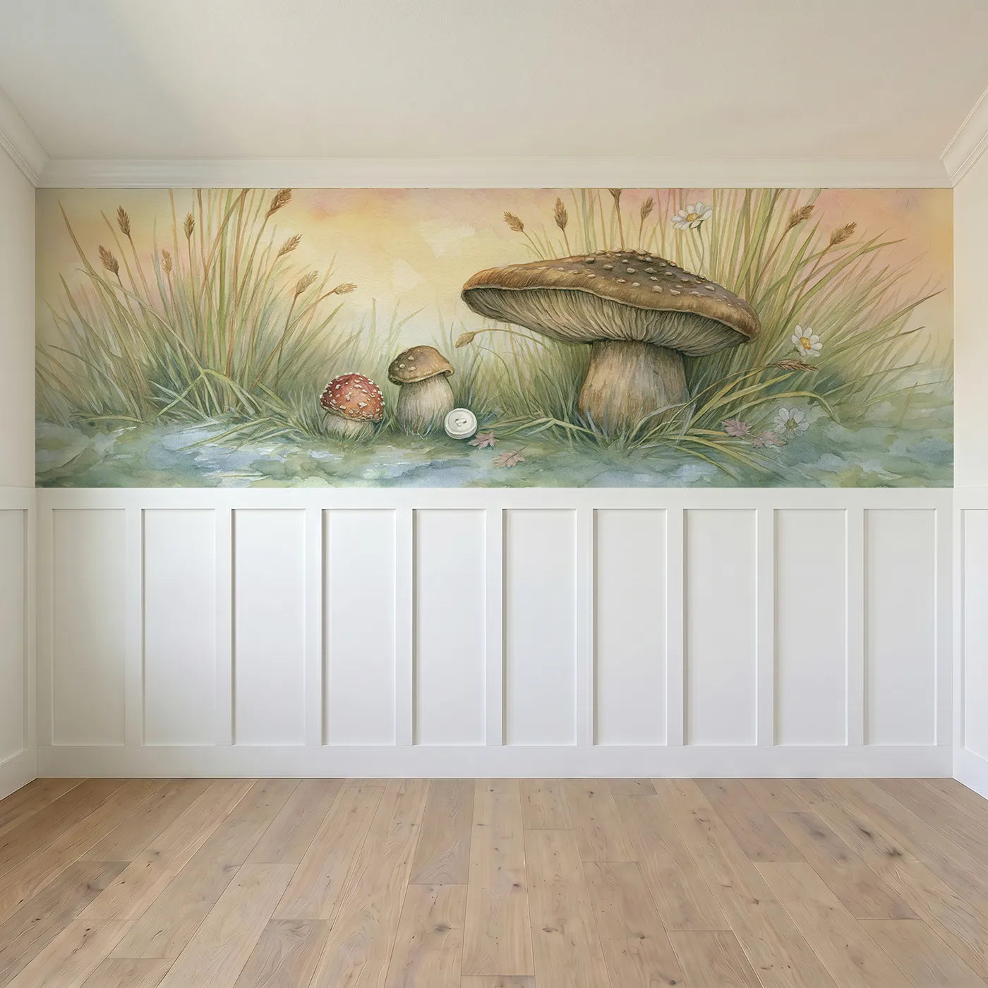 Full panel view of The Biggest And The Smallest Wainscoting Wallpaper by Whimsy Tots