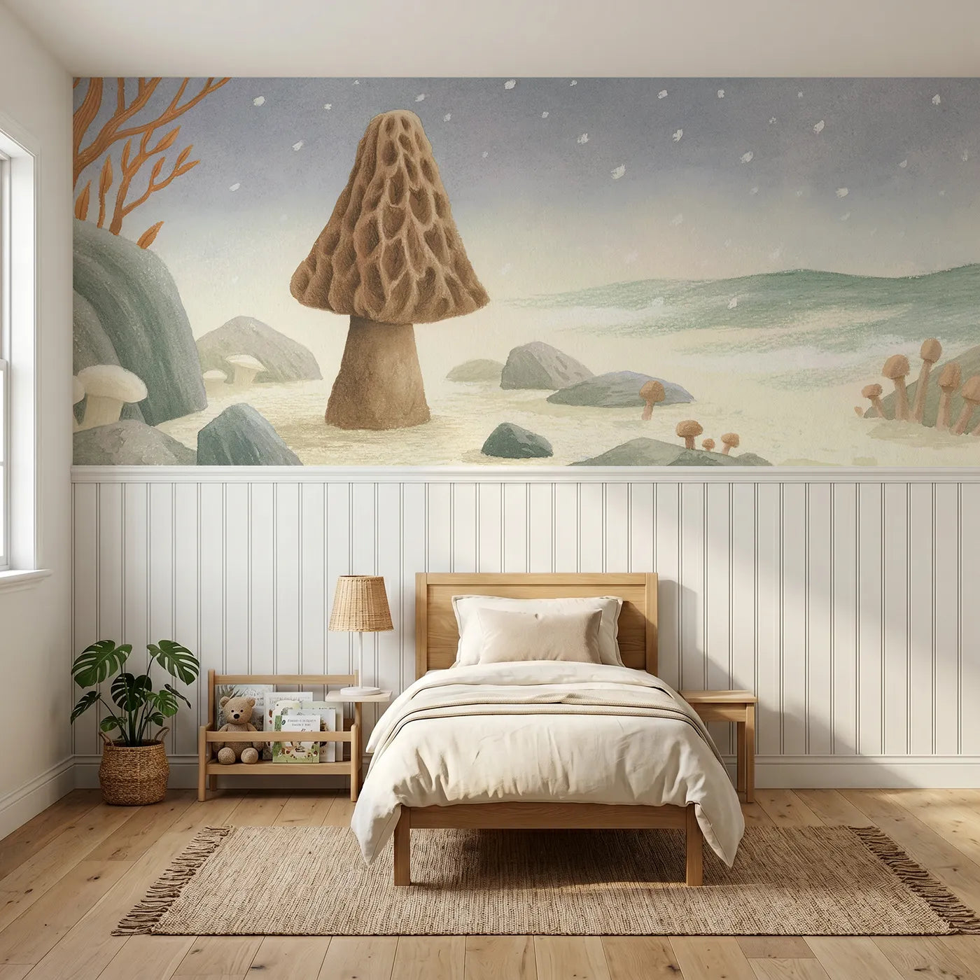 Colored pencil wainscoting wallpaper of the morels wrinkled hood by Whimsy Tots