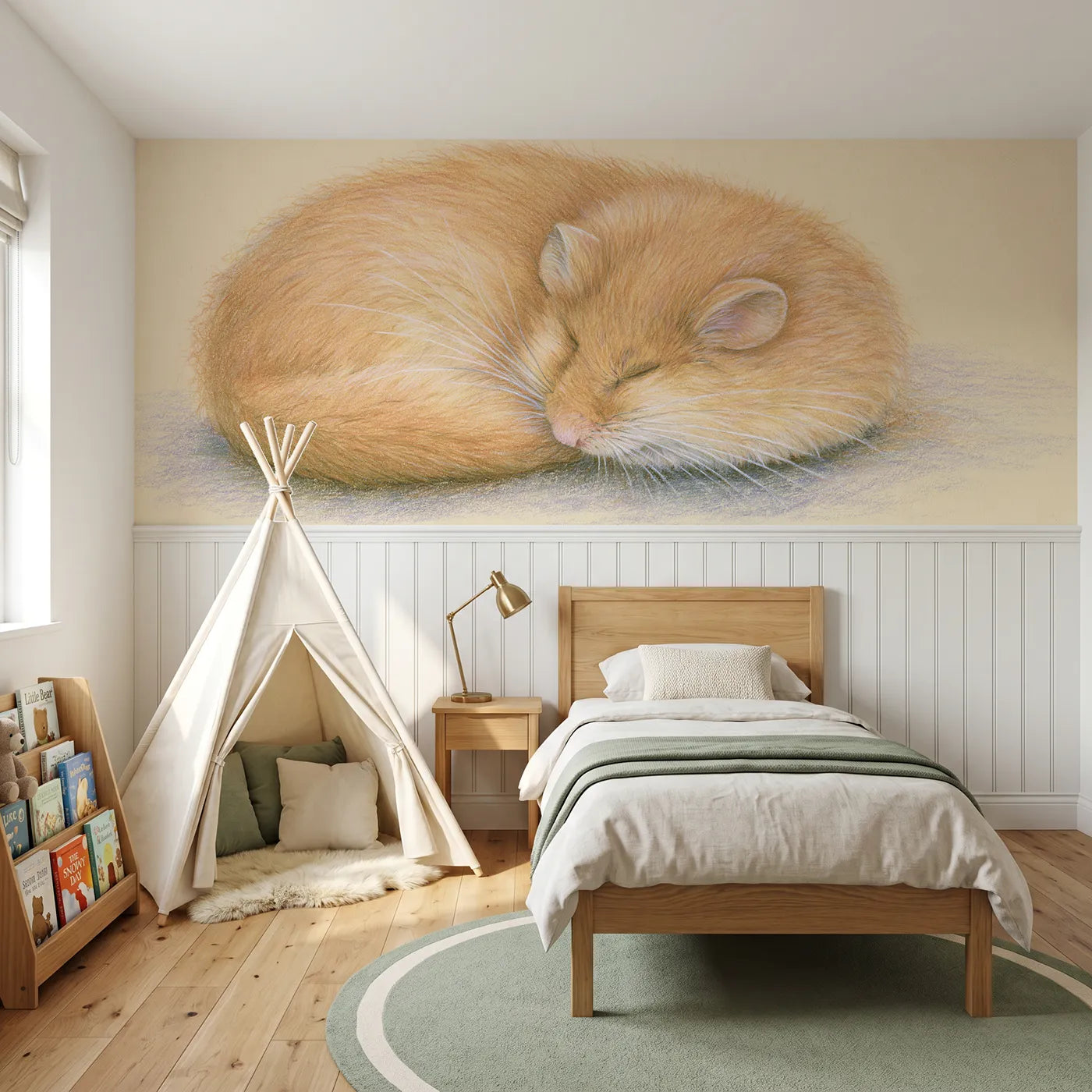 Colored pencil wainscoting wallpaper of ears folded down by Whimsy Tots