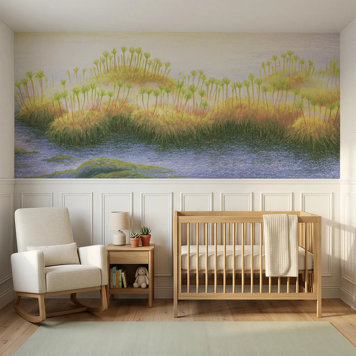 Colored pencil wainscoting wallpaper of the tiny forest by Whimsy Tots