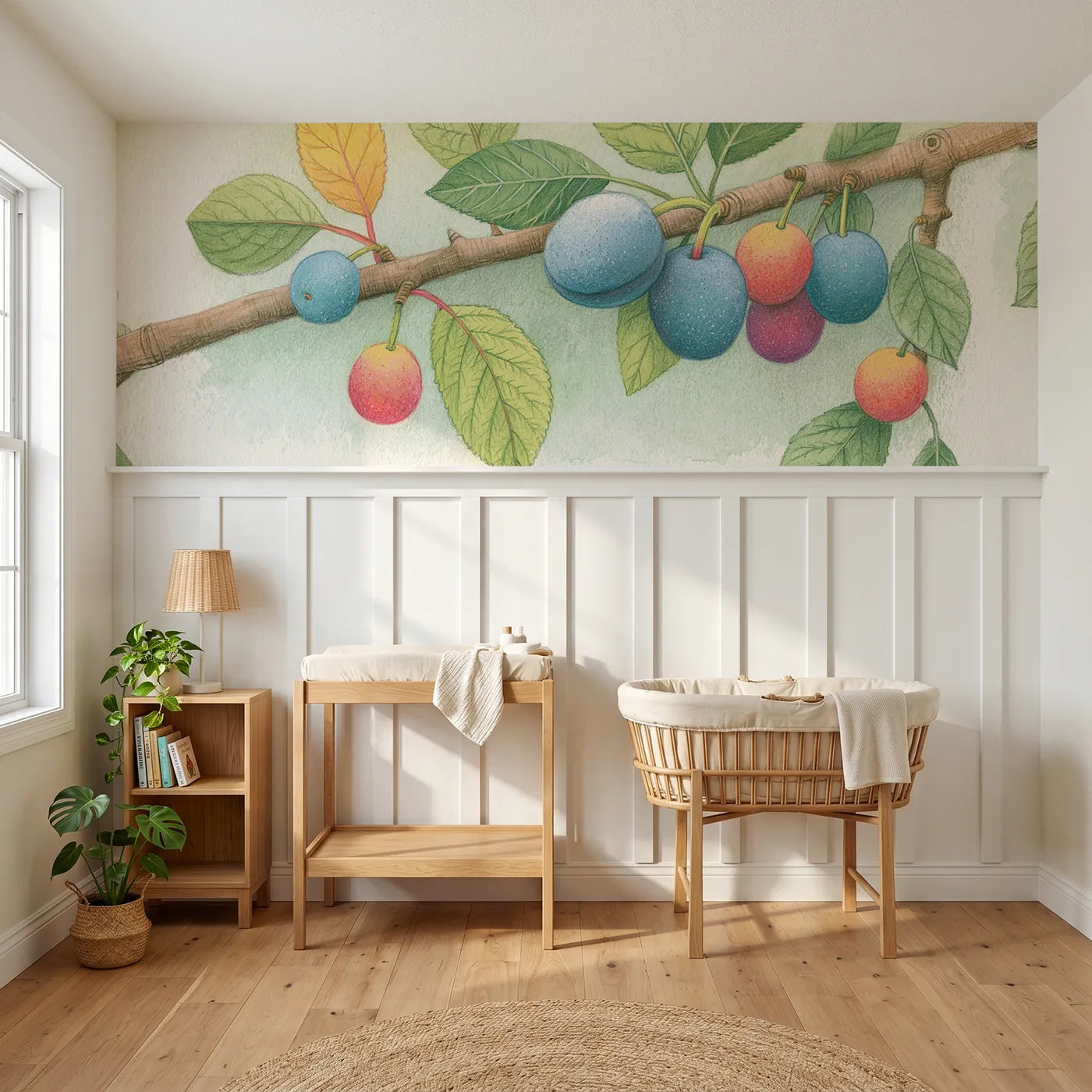 Colored pencil wainscoting wallpaper of the dusty blue coat by Whimsy Tots
