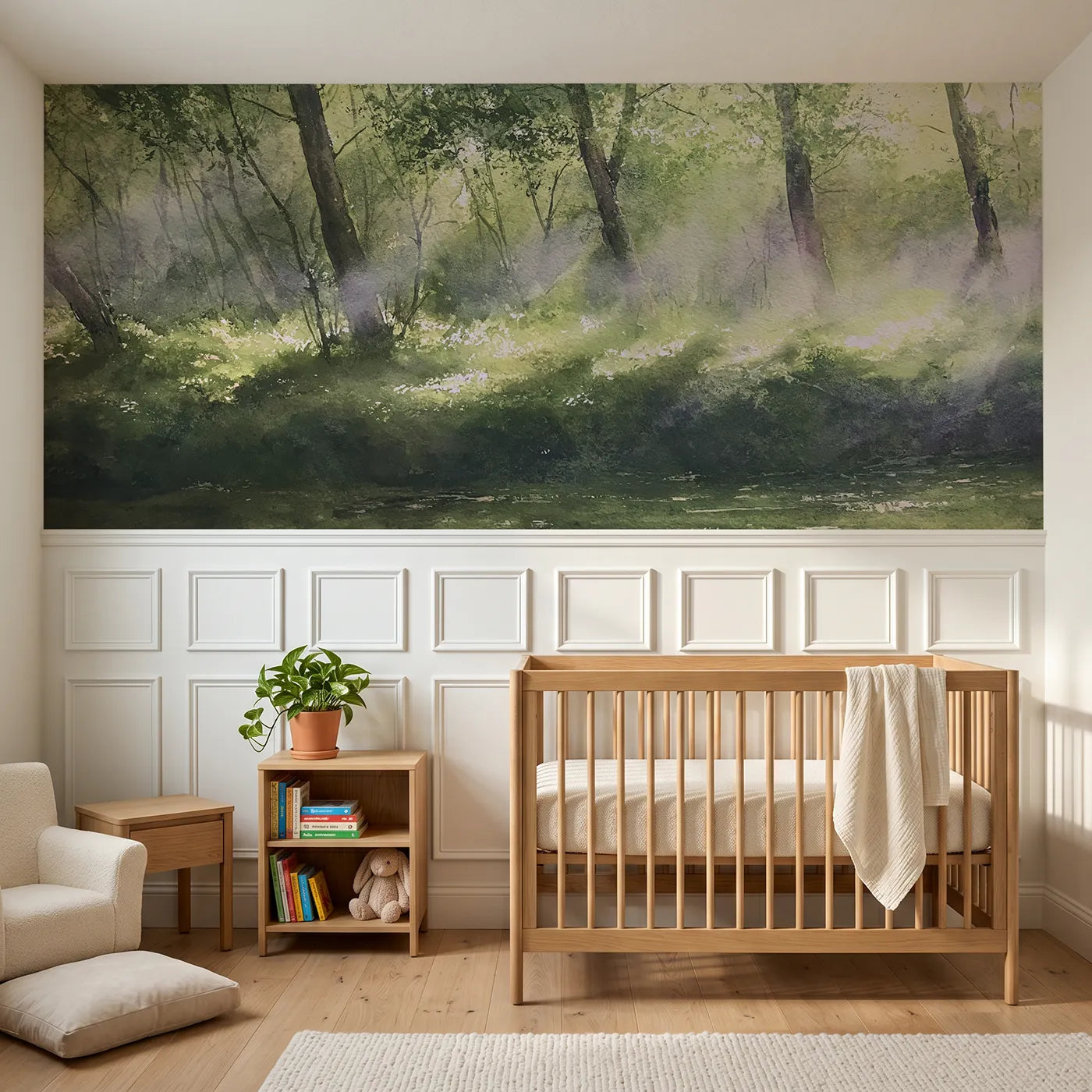 Watercolor wainscoting wallpaper of the wood steaming soft by Whimsy Tots