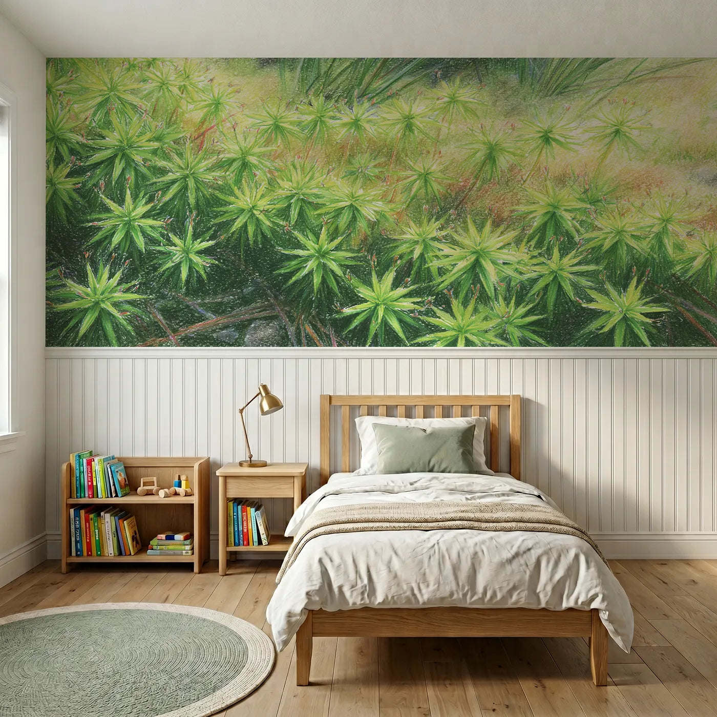 Colored pencil wainscoting wallpaper of tiny stars of the moss by Whimsy Tots