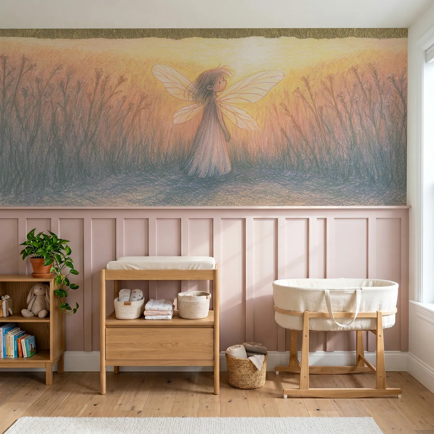 Colored pencil wainscoting wallpaper of the light through her wings by Whimsy Tots