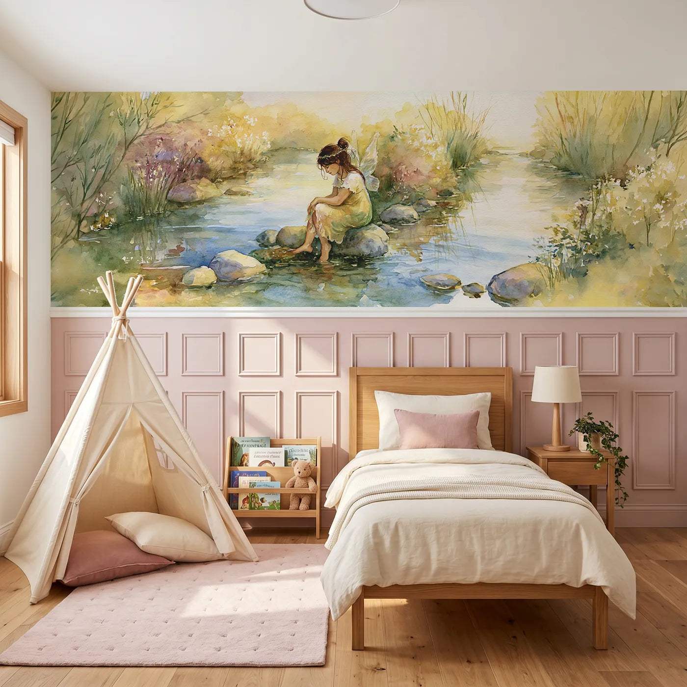Watercolor wainscoting wallpaper of toes in the cold rill by Whimsy Tots