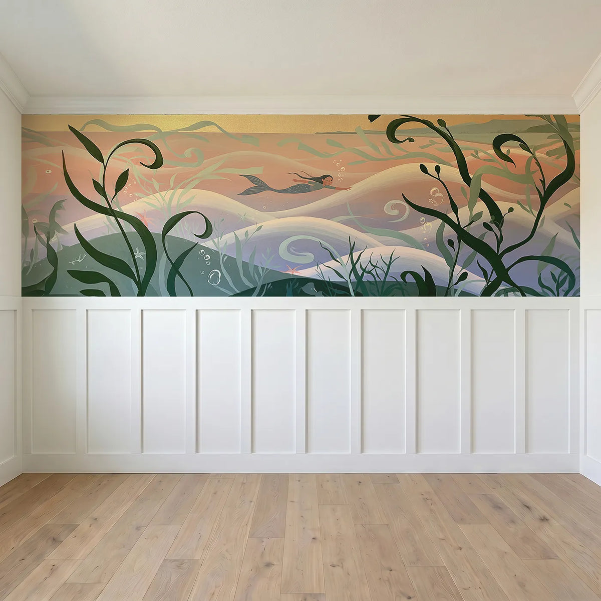 Full panel view of The Long Swim Home Wainscoting Wallpaper by Whimsy Tots