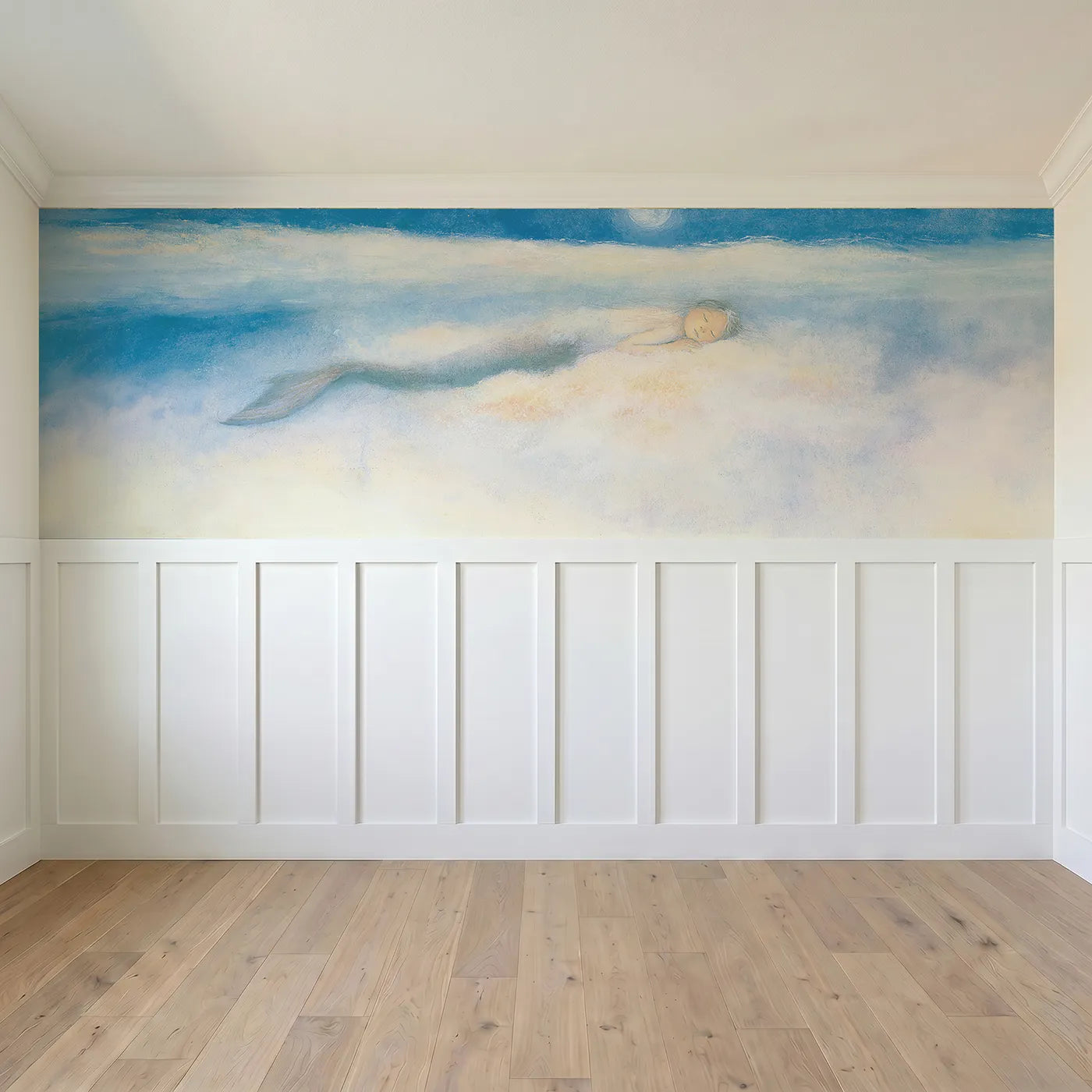 Full panel view of Goodnight Below The Ceiling Wainscoting Wallpaper by Whimsy Tots
