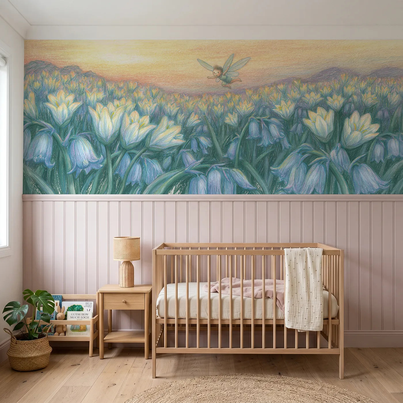 Colored pencil wainscoting wallpaper of the first wobbling flight by Whimsy Tots